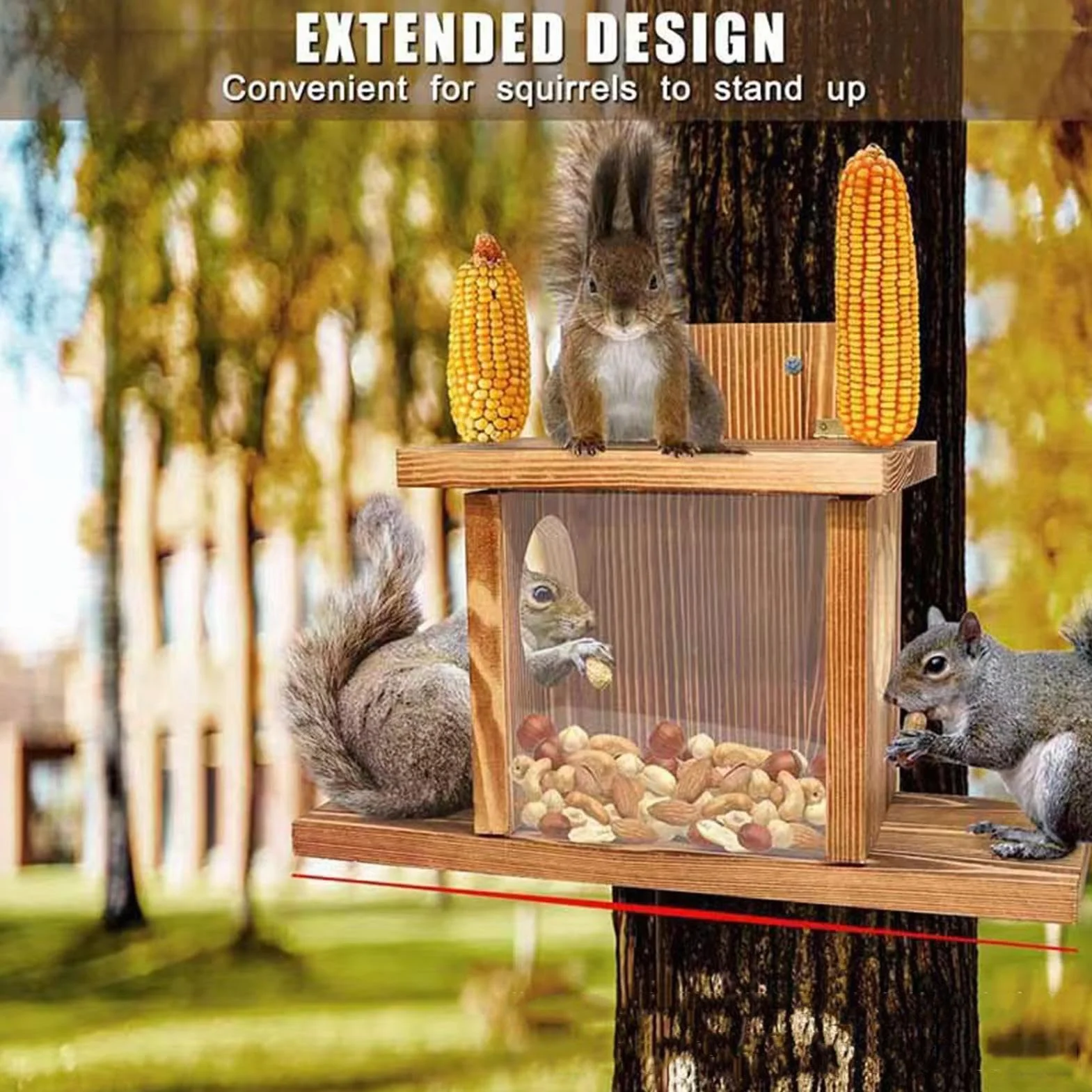 Mangeoire À Écureuils en Bois Grande Capacité pour Extérieur Jardin