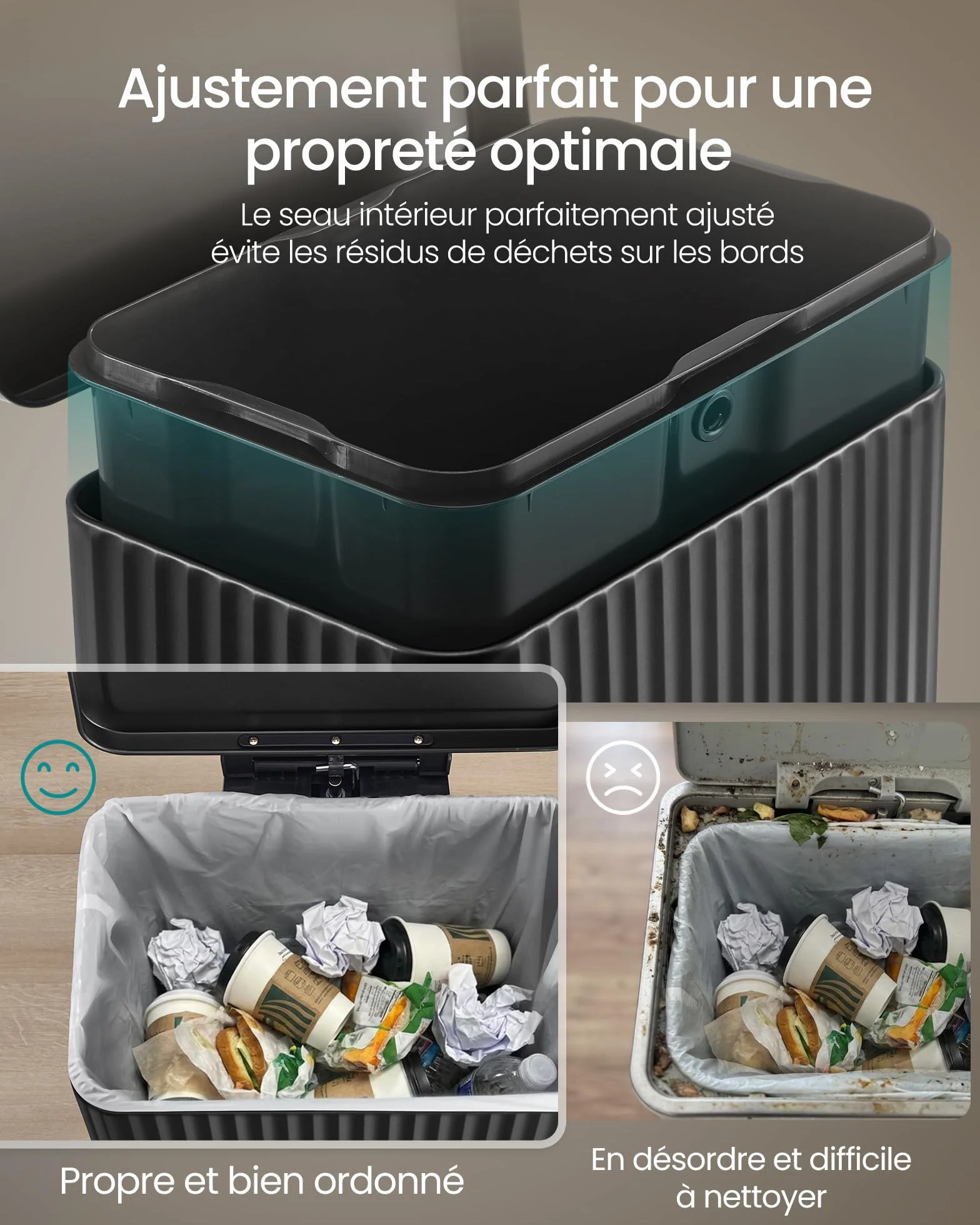 SONGMICS Poubelle de Cuisine 50 L Acier Pédale Couvercle Fermeture Douce Noir d’Encre LTB586BZ02