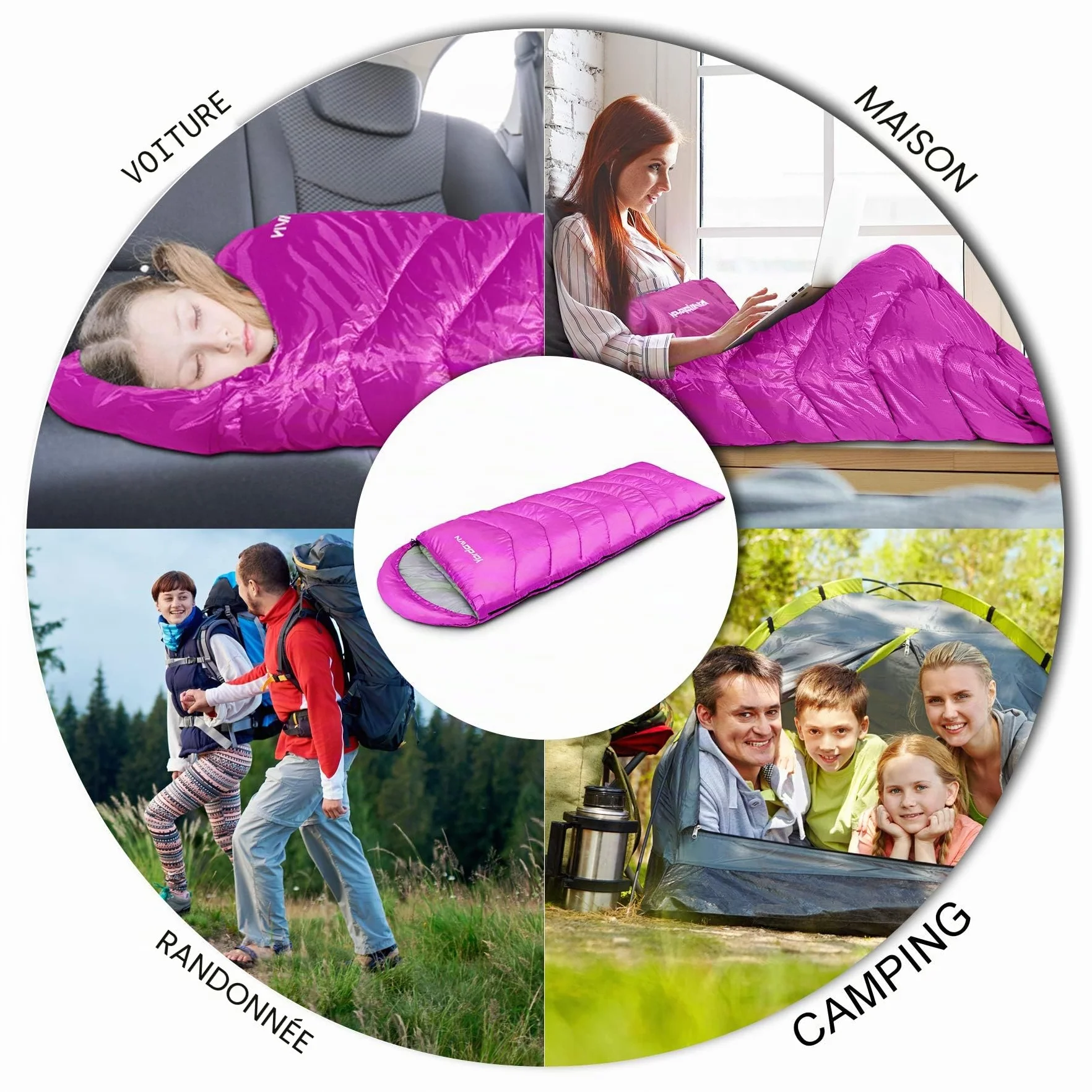 Sac De Couchage Adulte Enfant, Sac de Couchage Compact de Camping et Randonnée 3-4 Saisons Hiver l'été Sleeping Bag Leger Imperméable pour Interieur Extérieur