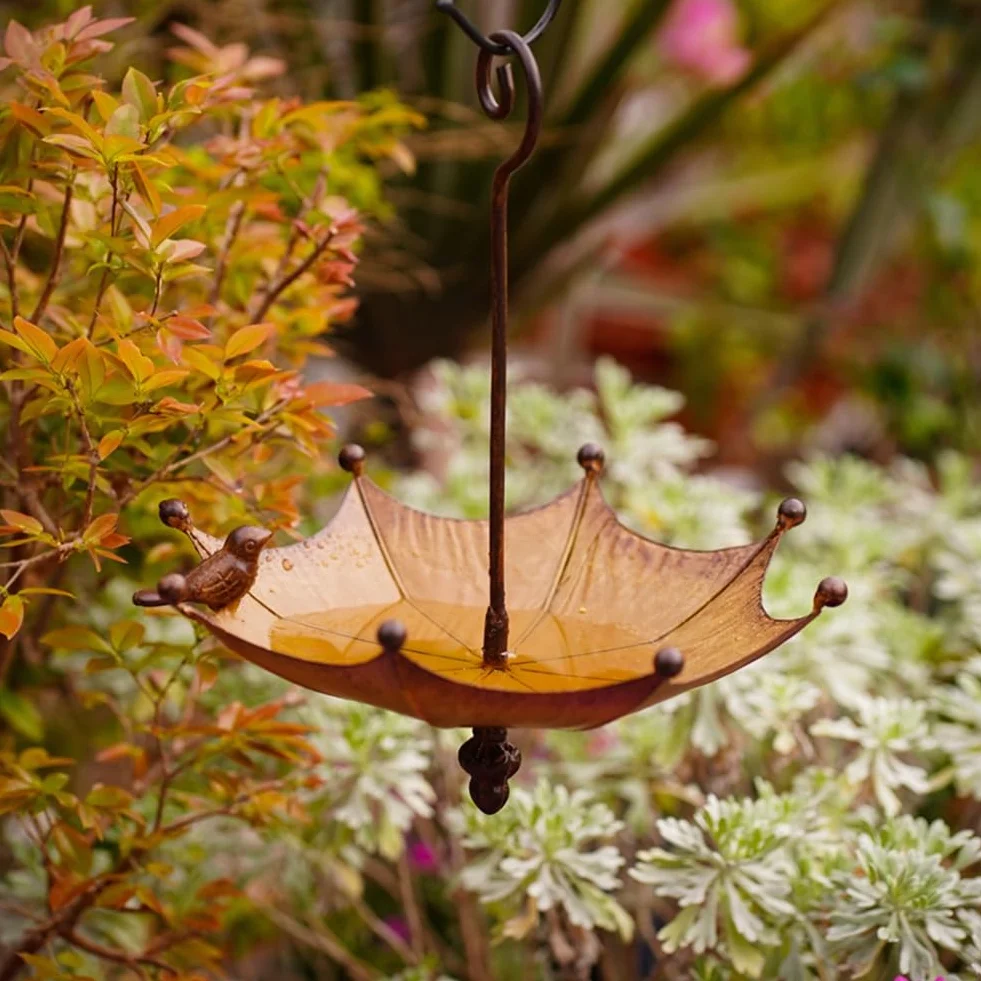 Mangeoire à Oiseaux Suspendue en Métal Auge Plateau Parapluie pour Extérieur