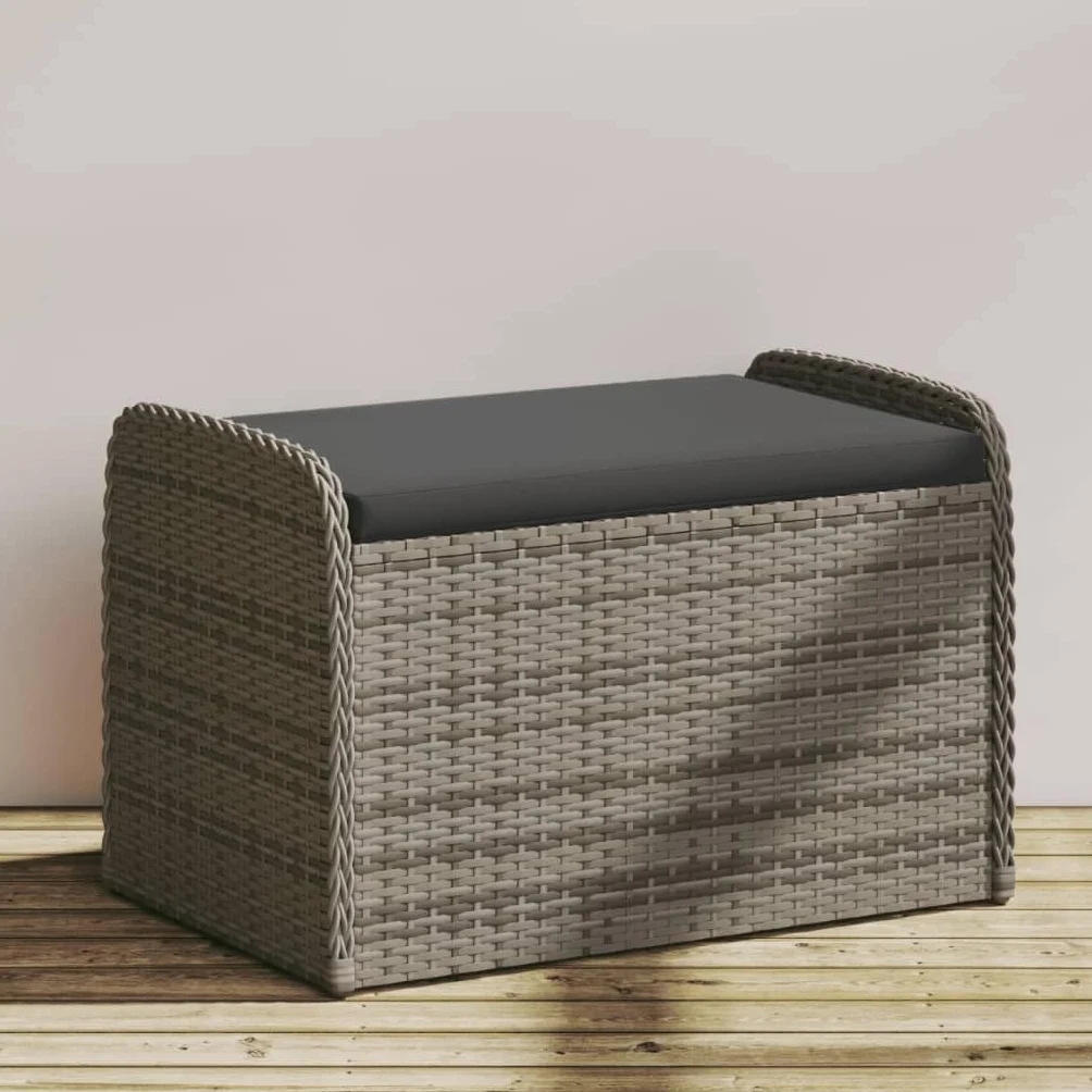 Coffre de Rangement Extérieur 80 cm Résine Tressée Gris avec Coussin