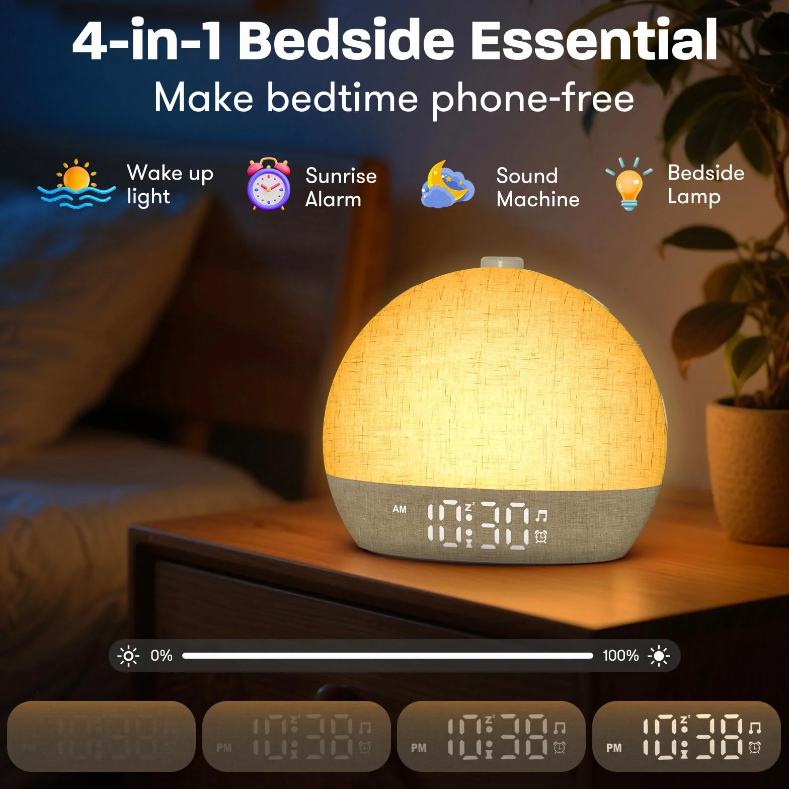 Réveil Lumineux Simulateur d'Aube, 20 Niveaux Luminosité, 30 Sons Naturels, 12 Couleurs, Veilleuse pour Enfant/Adulte