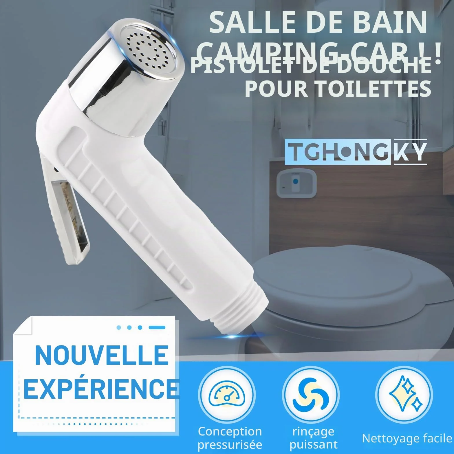 2x Douche Bateau Douchette Camping-Car Douchette Bateau avec Bouton, Pomme à économie D'eau,Durable et Résistant à la Rouille,Conception à Pression Accrue