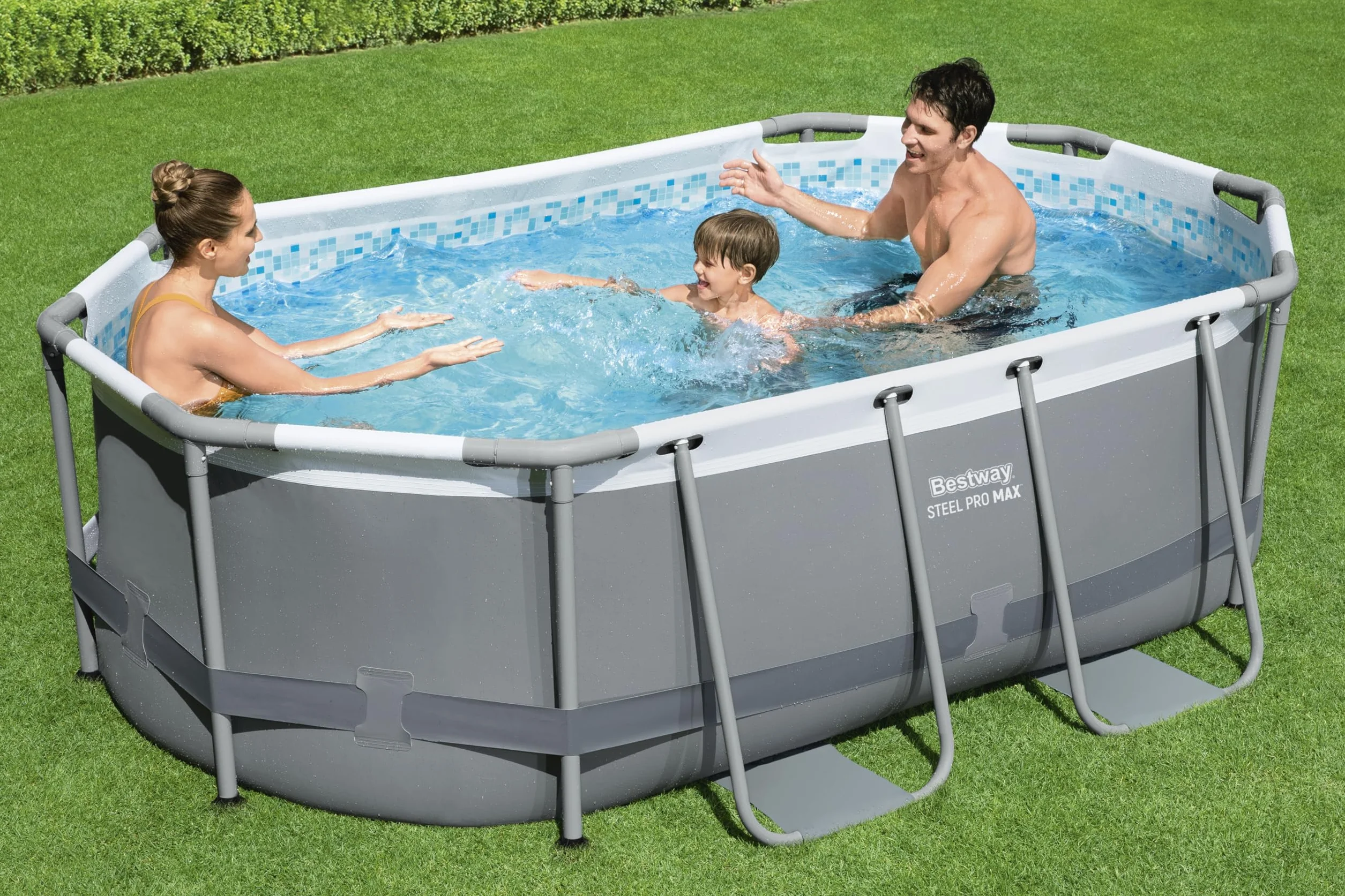 Bestway Power Steel Frame Pool Set 305 x 200 x 84 cm gris ovale