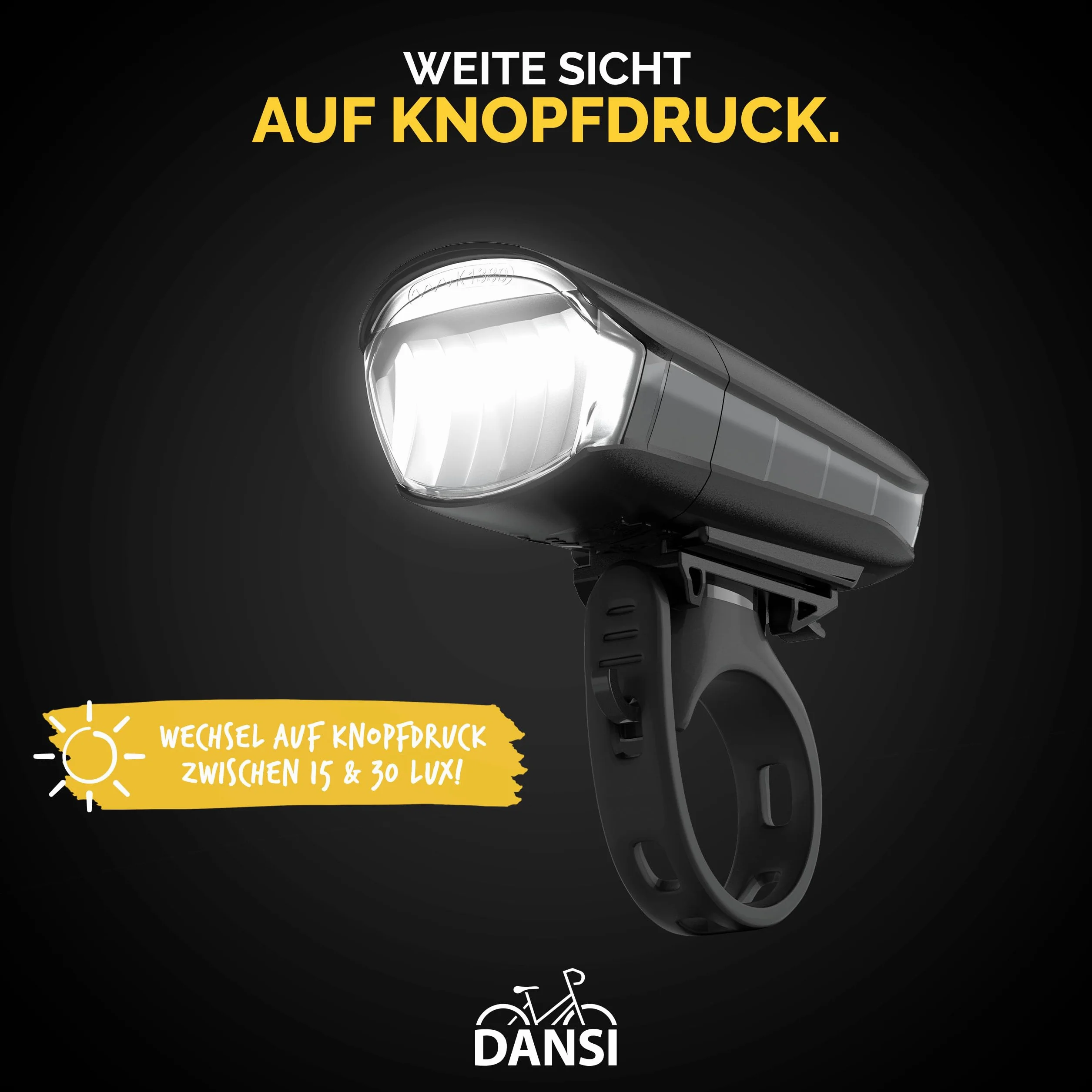 DANSI Jeu de Feux de vélo StVZO I Éclairage de vélo LED I Feu Avant Clair