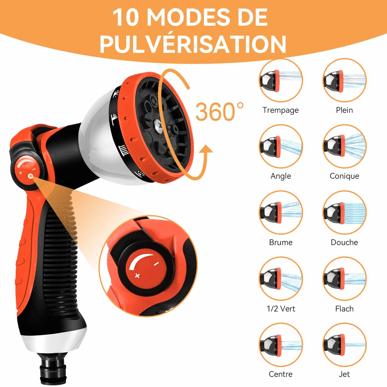 Yofidra Tuyau d'Arrosage Extensible 30m/100Ft 10 Modèles de Pulvérisation Raccords Métal 1/2" 3/4" Jardin