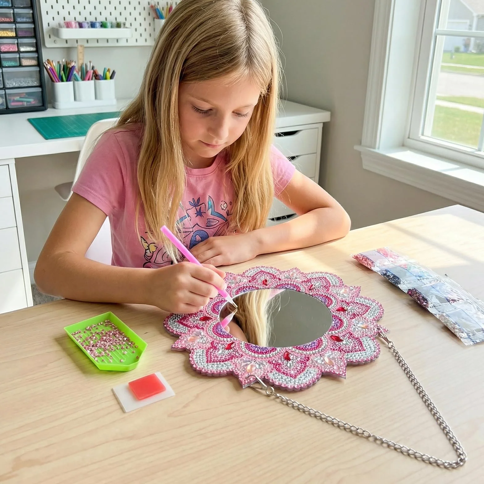 5D Diamond Painting Mirror Mandala DIY Kit pour Decoration Chambre Murale Filles 5-12 Ans
