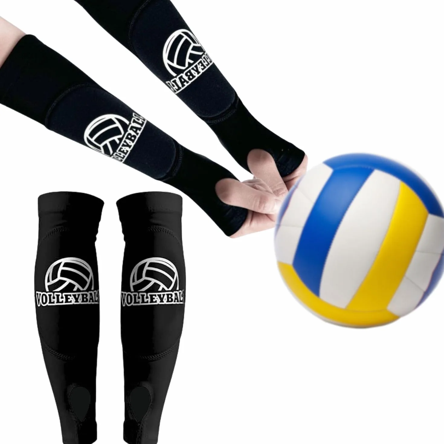 1 Paire de Manchons de Volleyball avec Coussin et Trou pour Le Pouce, Protège-Bras Respirants pour Entraînement, Match et Usage Quotidien