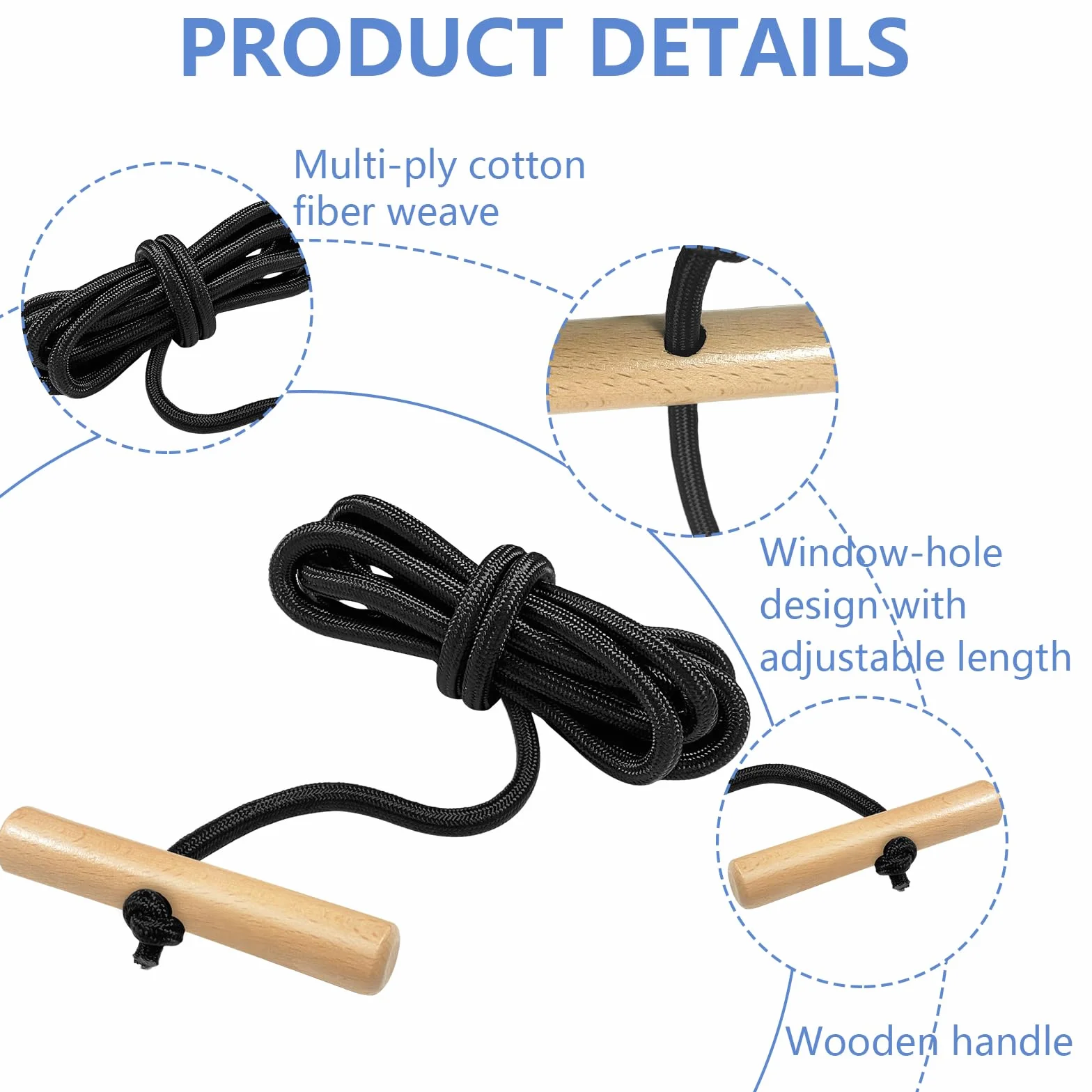 Corde de Luge avec Poignée en Bois, 1.97m Laisse pour Luge, Corde de Traîneau, Accessoires pour Traîneaux, Diamètre 5.5mm