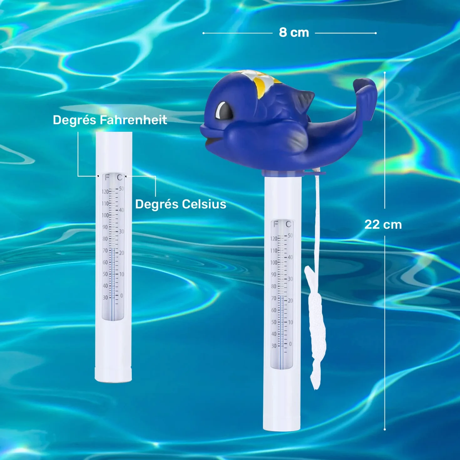Thermomètre Piscine Flottante BALEINE Résistant Chocs Eau Intérieur Extérieur Spa