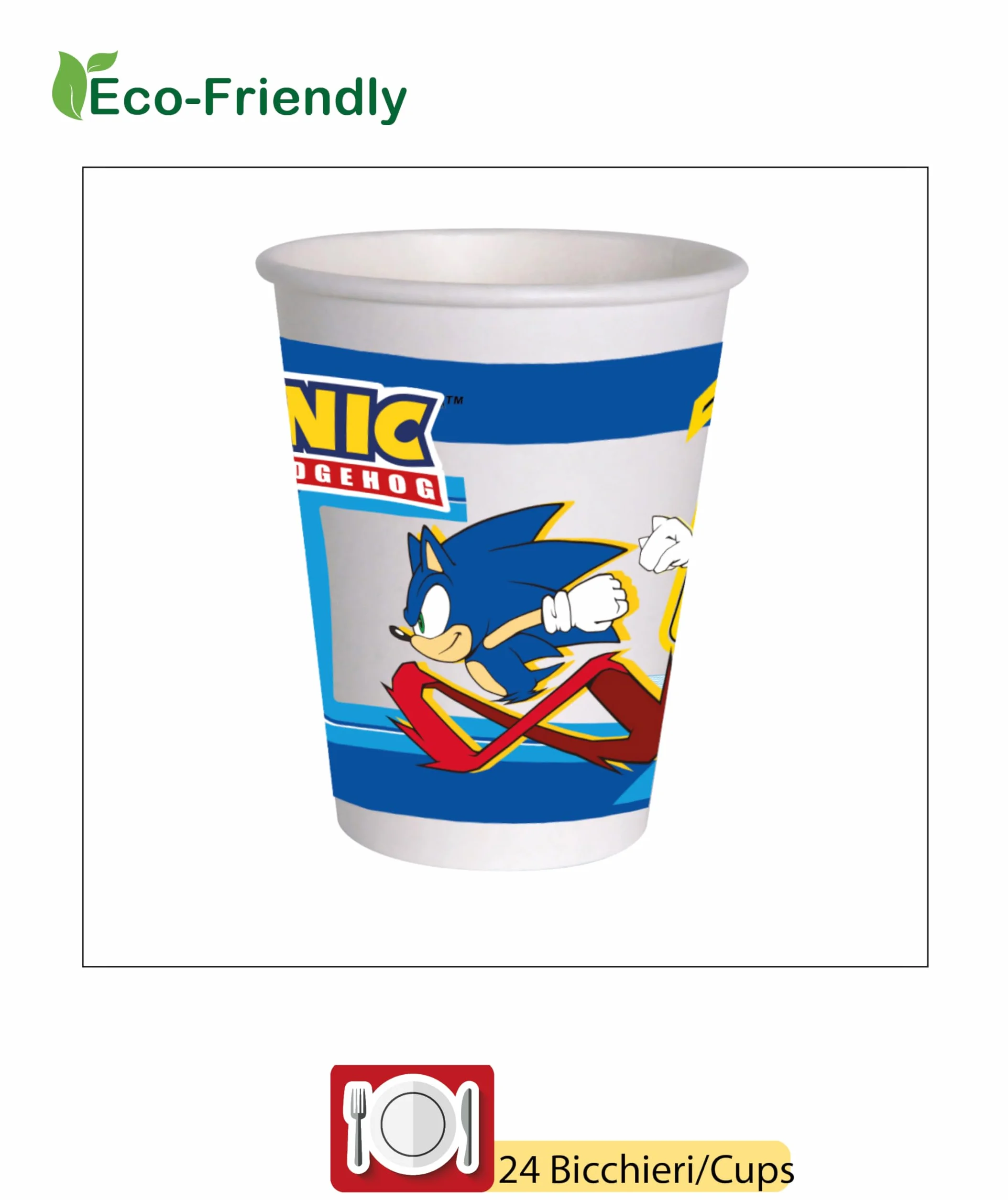 Sonic the Hedgehog Party-Set für 24 Personen 112-teilig Pappteller Becher Servietten kompostierbares Papier