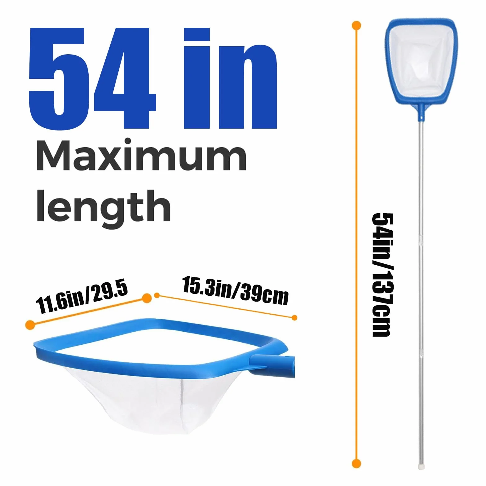 Filet de piscine avec manche télescopique, maille fine, 14,5 cm de profondeur, épuisette robuste pour nettoyage efficace