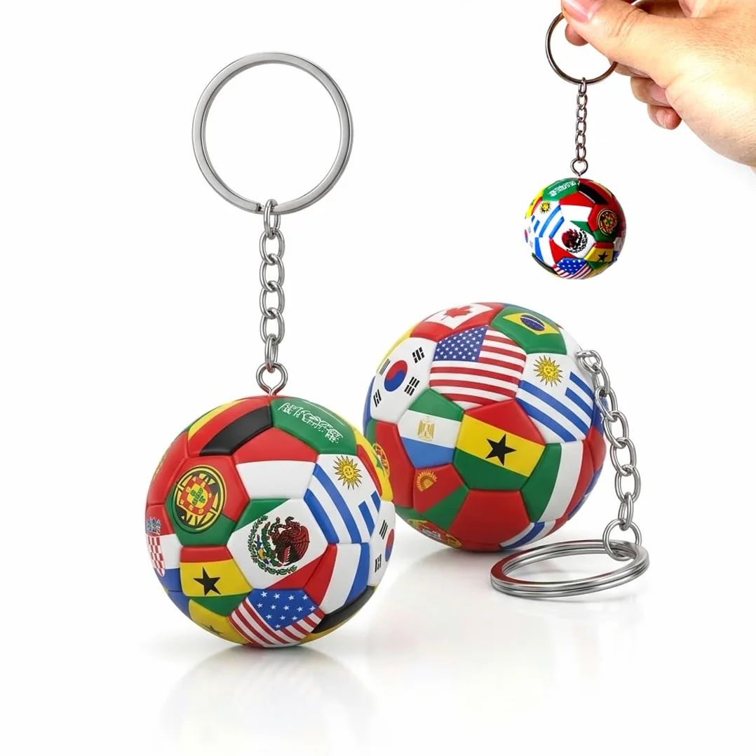 2 Pcs Porte-clés Football Charme de Sac coupe du monde à Dos Créatif avec Drapeaux Nationaux Weltmeisterschaft wm fussball 2026 Football Match Decoration (Multicolore)