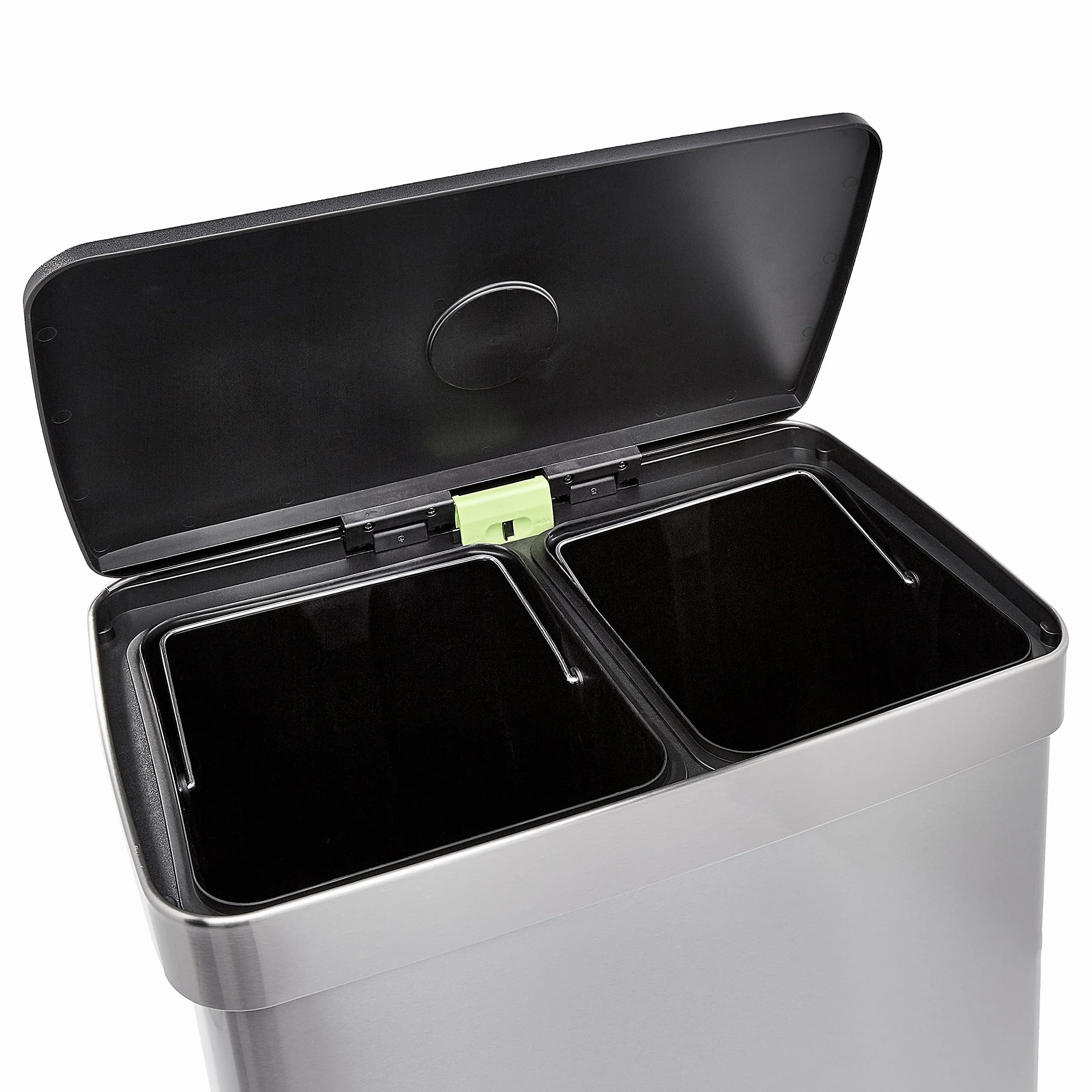 Amazon Basics Poubelle rectangulaire recyclage 2 compartiments 60 litres Noir Argent