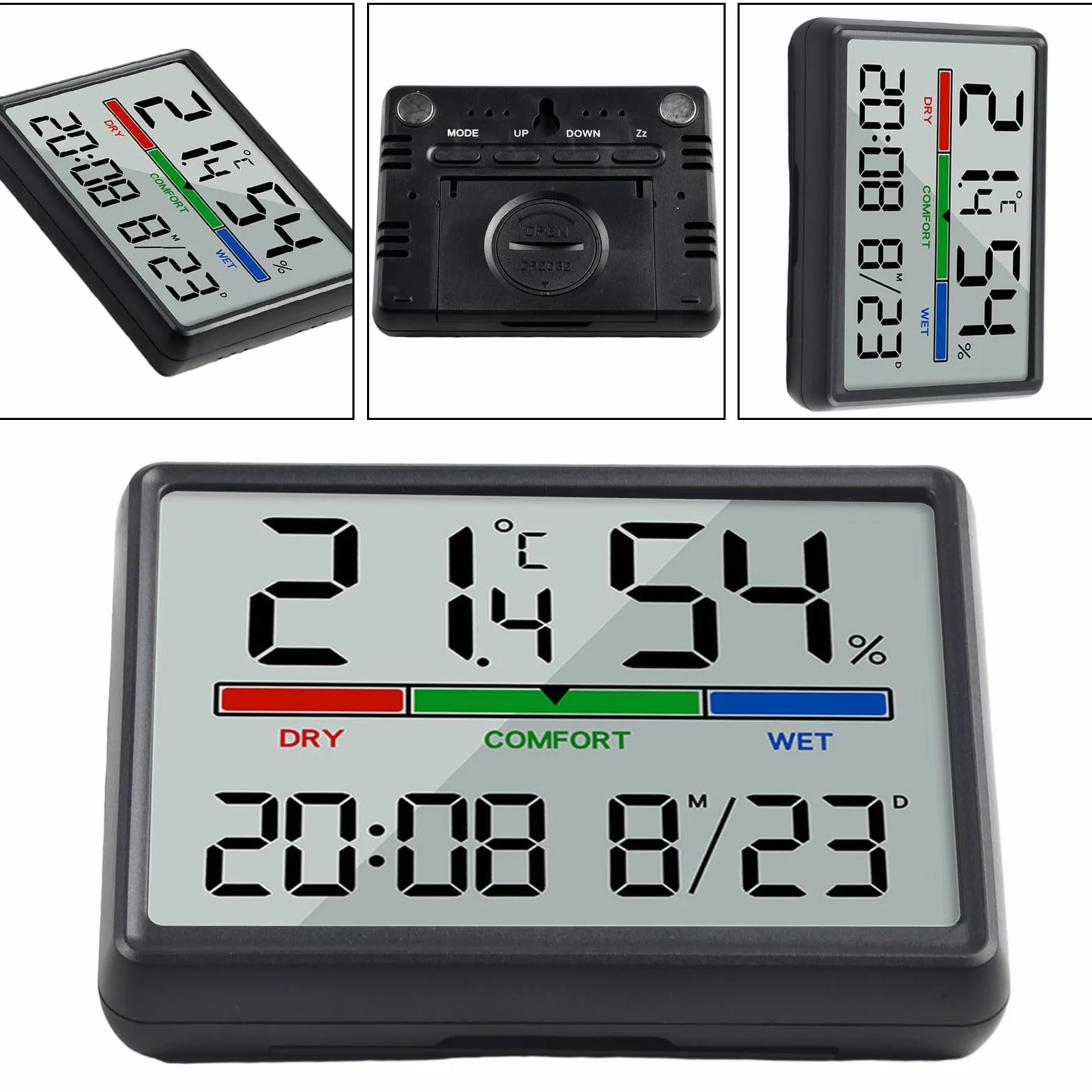 Horloge numérique étanche salle de bain avec thermomètre hygromètre noir