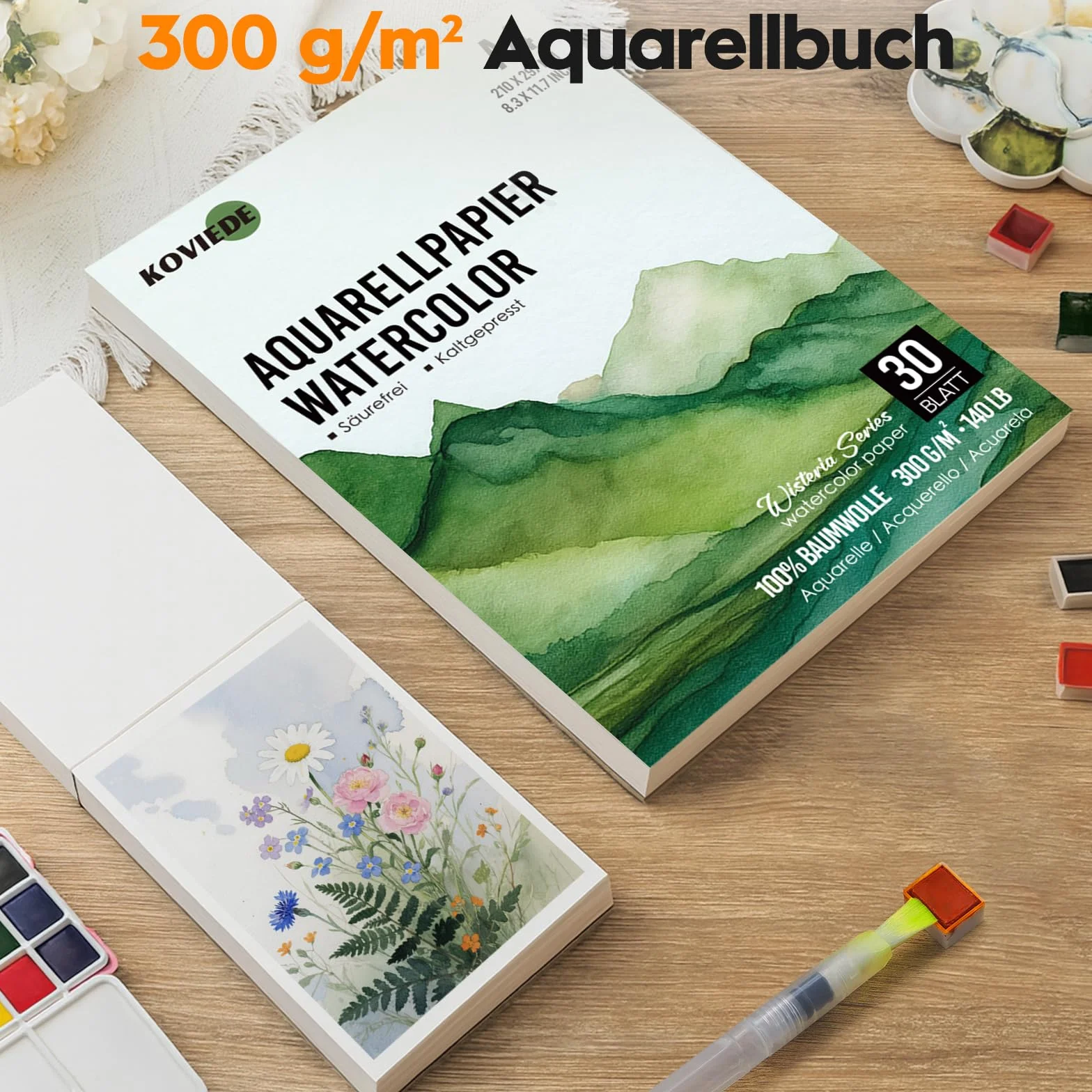 KOVIEDE Papier aquarelle A6 300 g/m² 100% coton Lot de 60 feuilles Carnet de croquis aquarelle
