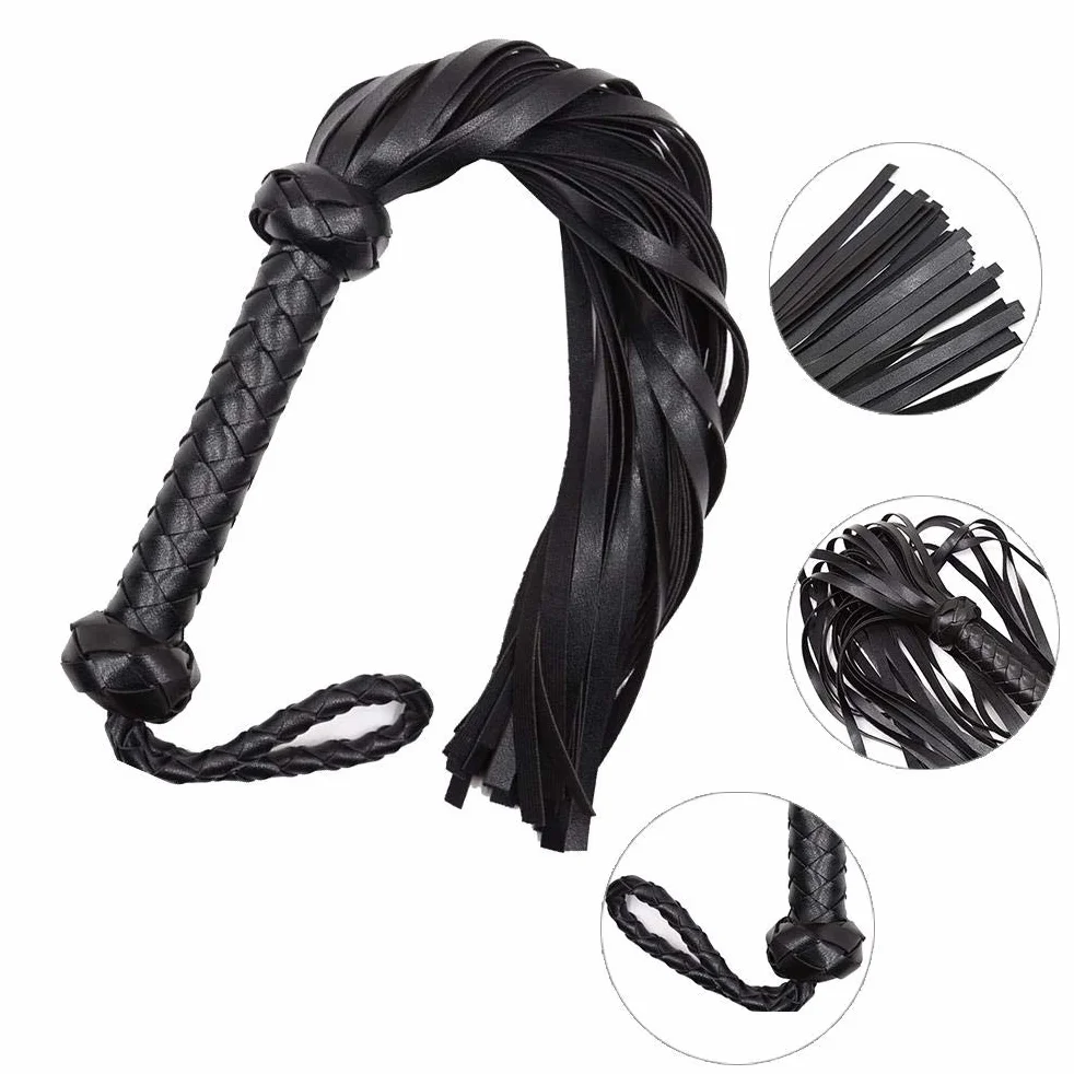 Fouet d'équitation Noir, Fouet de Jeu en Simili Cuir, d'entraînement pour Chevaux avec Poignée Confortable, Idéal pour l'entraînement équestre, 23,4x6,5 Pouces