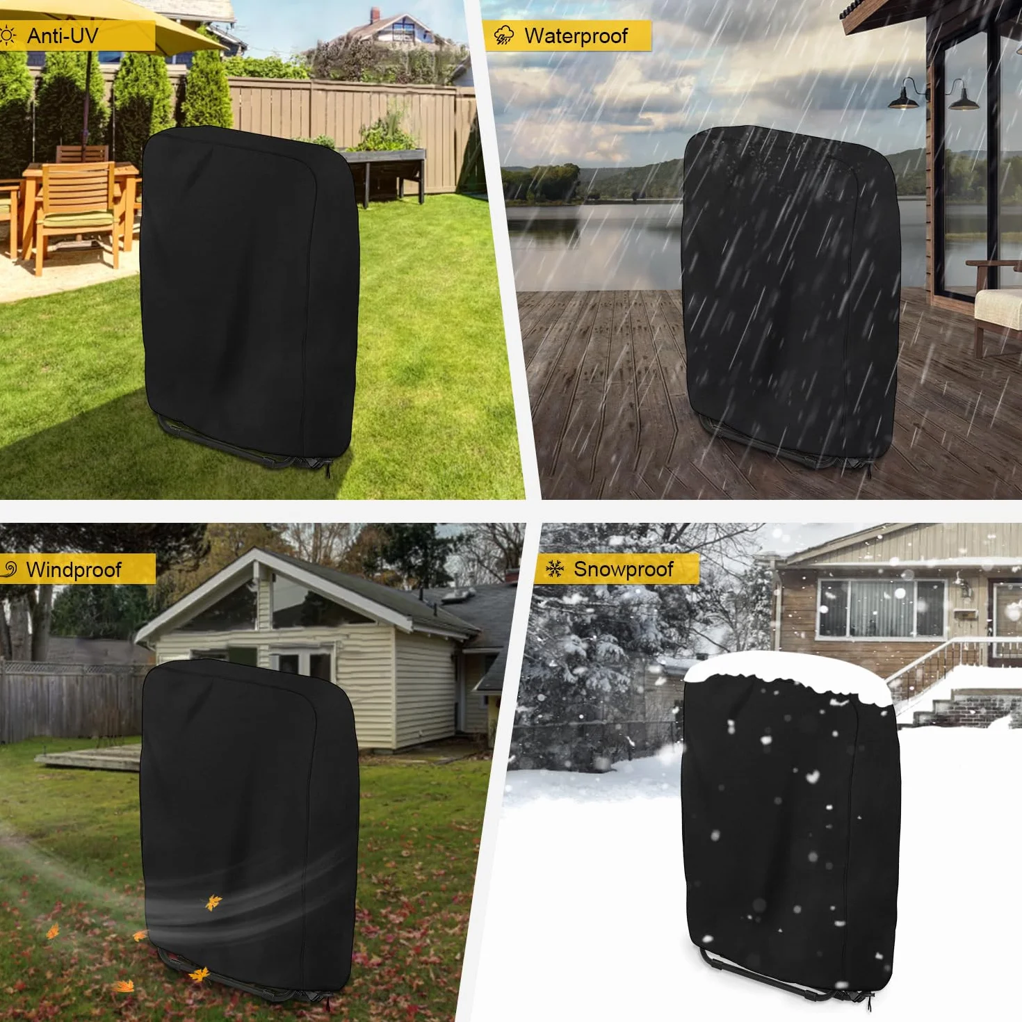 Dokon 2 Pièces Housse Protection Chaise Longue Pliante Exterieur Imperméable Tissu Oxford 420D 110x71cm Noir