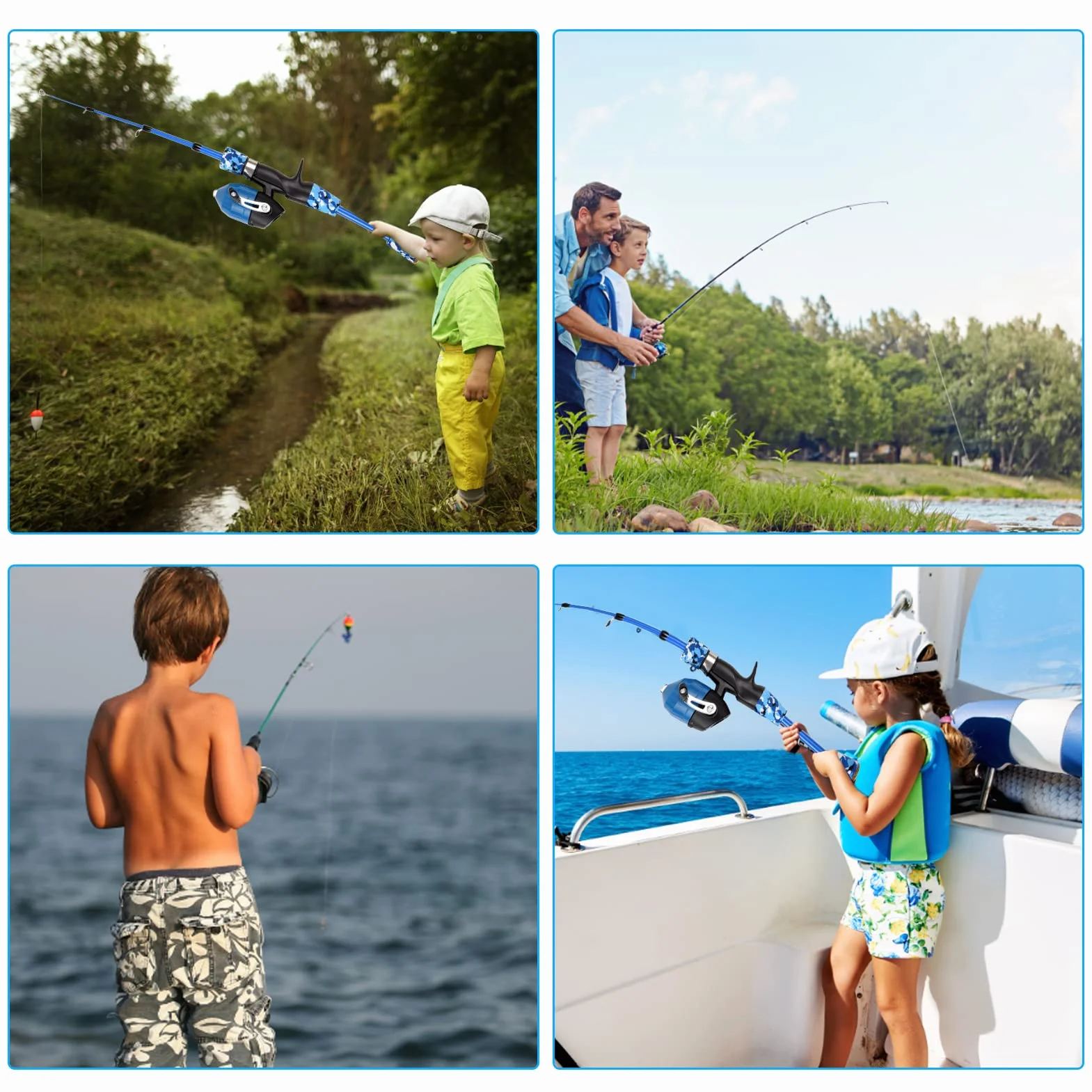 Lixada Kit de pêche pour enfants, canne télescopique 1,2 m/1,5 m/1,8 m, avec moulinet et appât