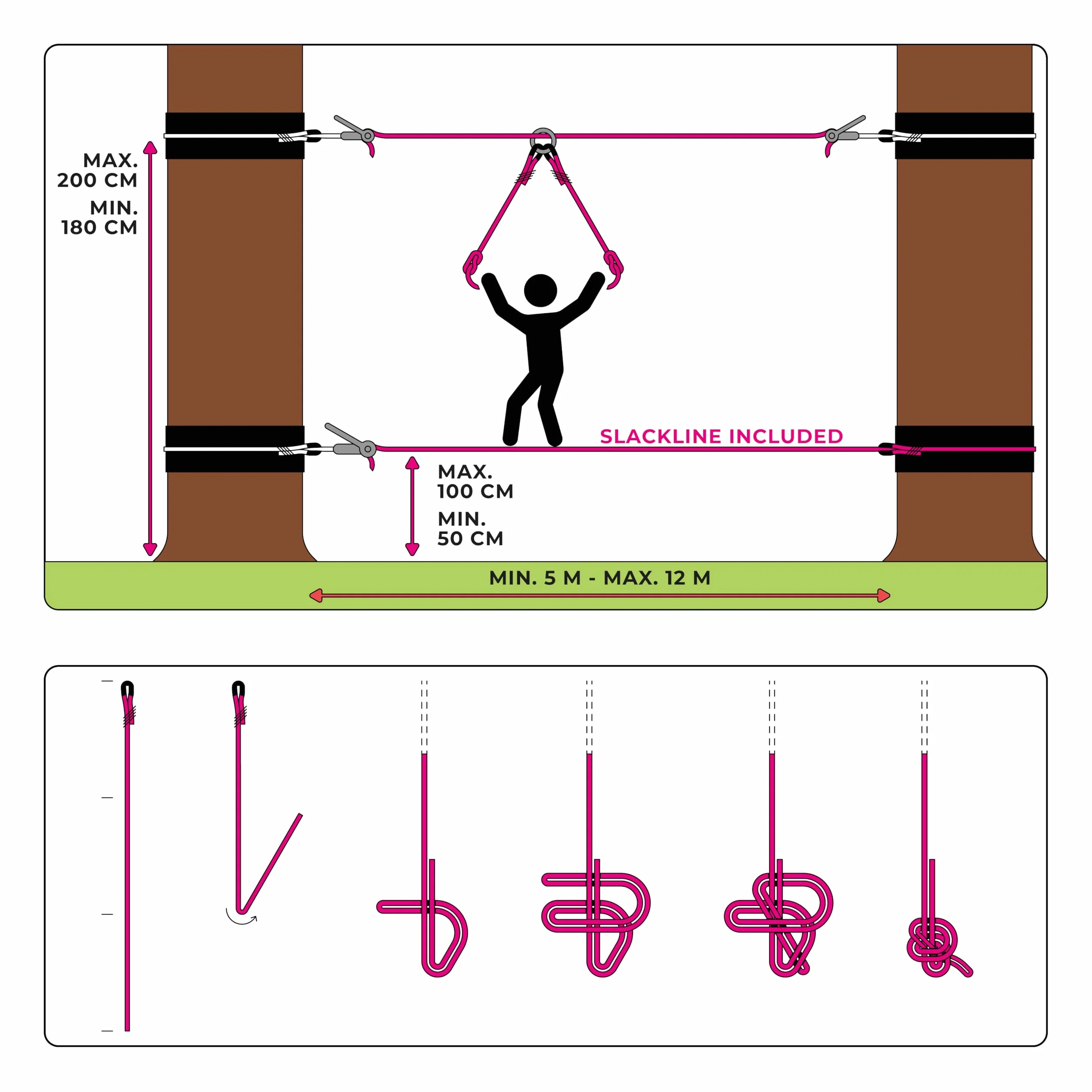 Monkey Line Kit 15m - Slackline 15m avec Sangle de Guidage Suspendue et Anneau pour Enfants