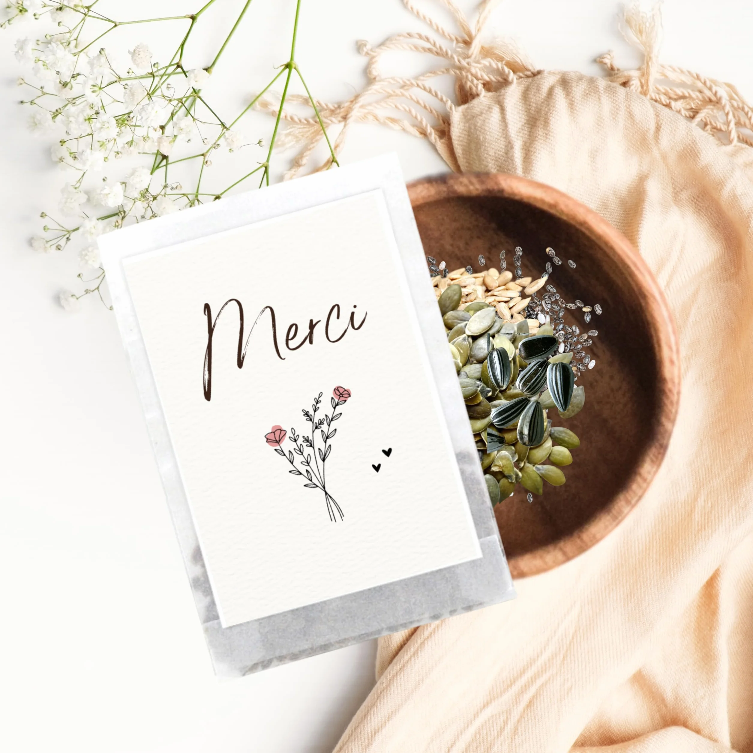 Graines de fleurs Merci 10 sachets Cadeaux de remerciement originaux pour invités collègues éducatrices anniversaire enfant mariage