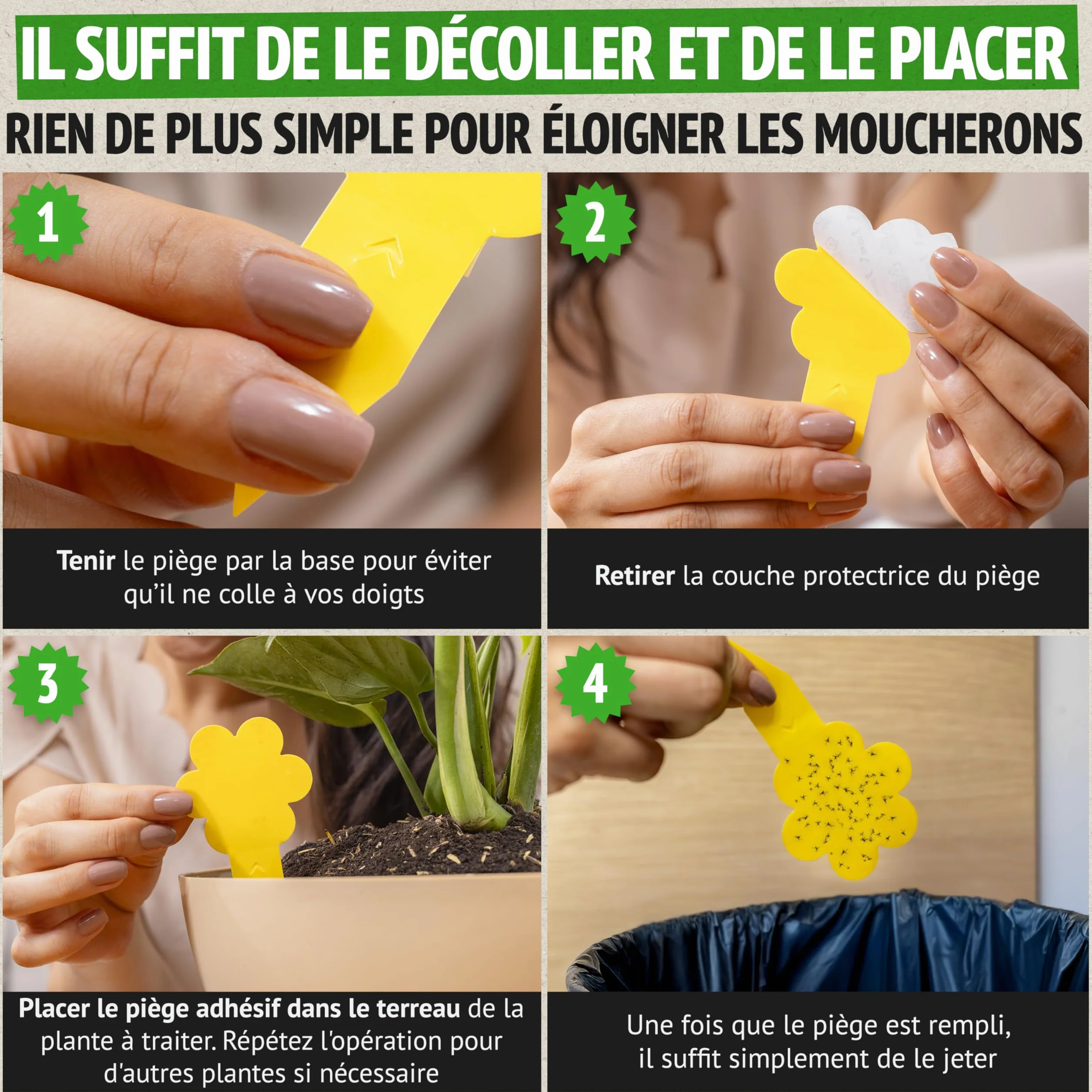 Anti Moucherons Intérieur Plantes, 10 Pièges Jaunes Collants Non Toxiques, Piège Moucherons Ultra Efficace