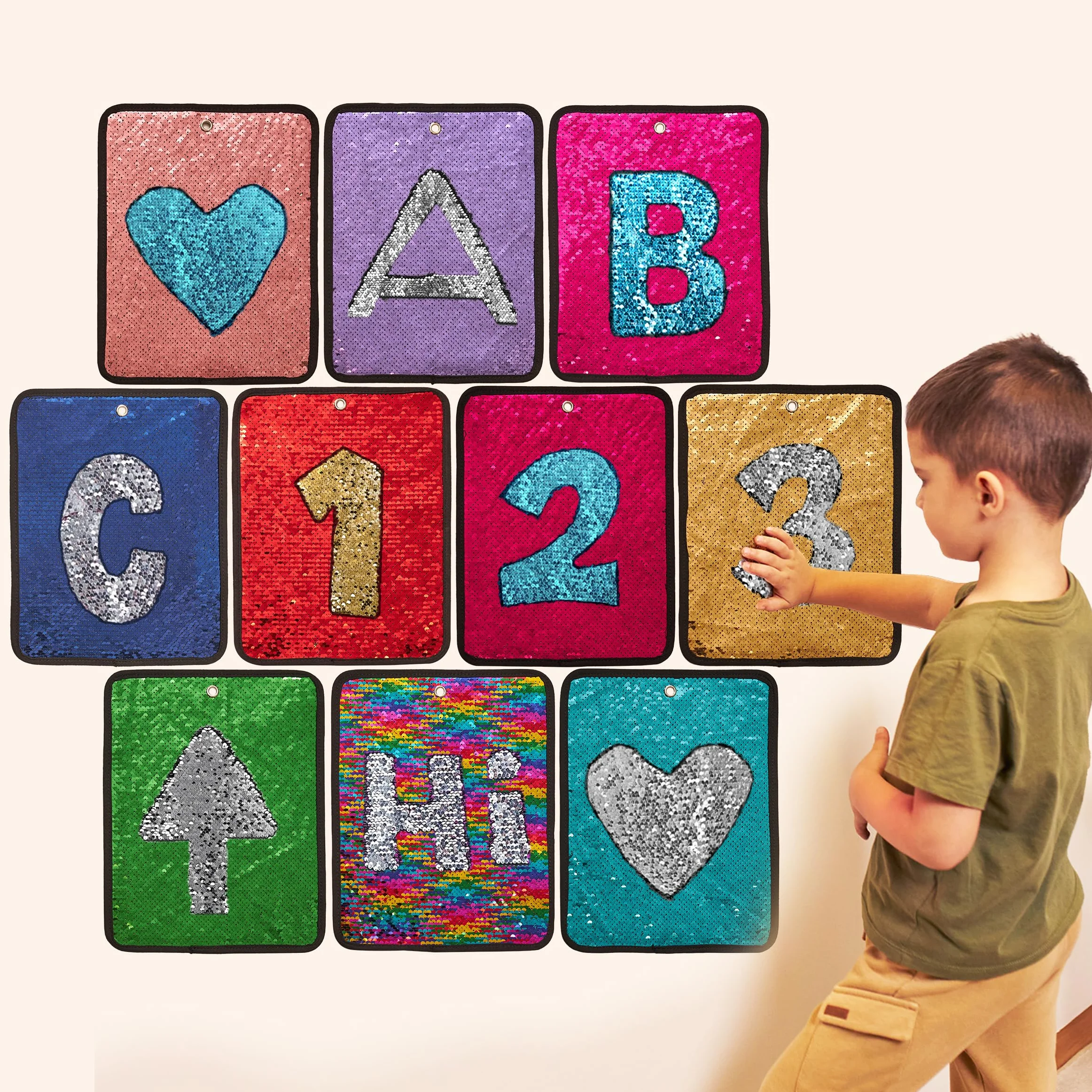 ODOXIA Tapis Sensoriel en Tissu à Paillettes pour Enfants, Dalles Sensorielles Réversibles