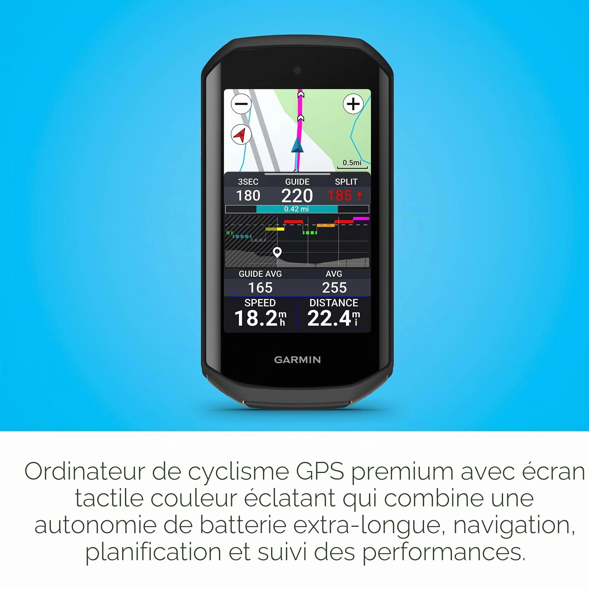 Garmin Edge 1050® Ordinateur de Cyclisme Haut de Gamme, écran Tactile aux Couleurs Vives, Haut-Parleur intégré, Fonctions avancées d'entraînement et de Conduite de Groupe, alertes de Danger Routier