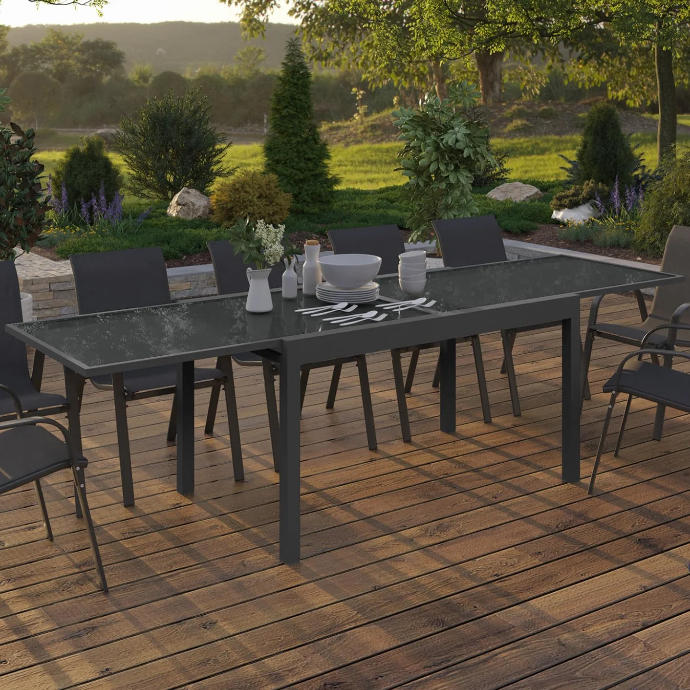 Table de Jardin Extensible Madrid 135-270 cm Gris Anthracite 8-12 Personnes