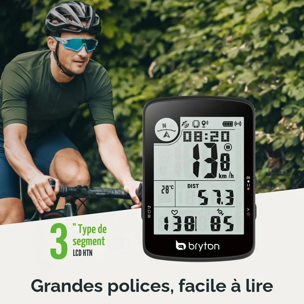 Bryton Rider 17 Ordinateur de vélo GPS sans Fil avec écran LCD 3" Compatible avec Radar de vélo, autonomie de 25 Heures, Bluetooth, étanche, Piste en Direct