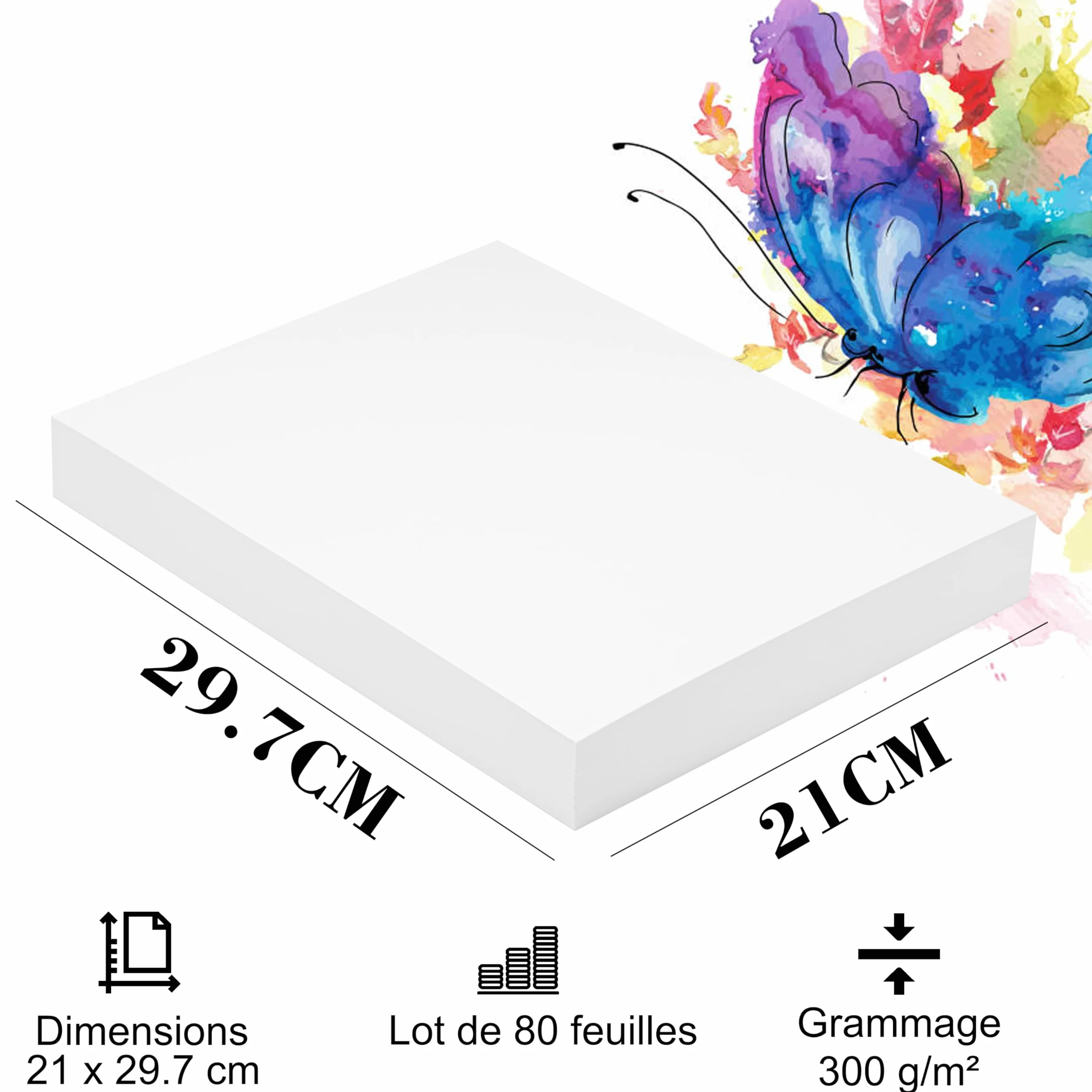 Papiers aquarelle A4 300g/m² 80 feuilles coton naturel grain moyen pour artistes