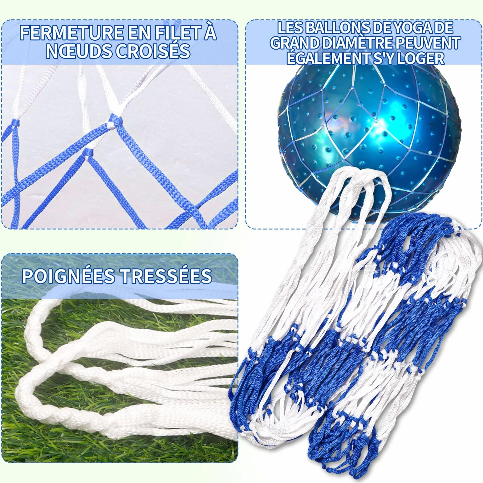 FlyWave Filet Ballon de Foot, Sac à Ballon, Rangement Ballon, Filet Pare Ballon, Sac Ballon de Basket, Filet de Foot, 1-10 Ballons, Nylon Réutilisable