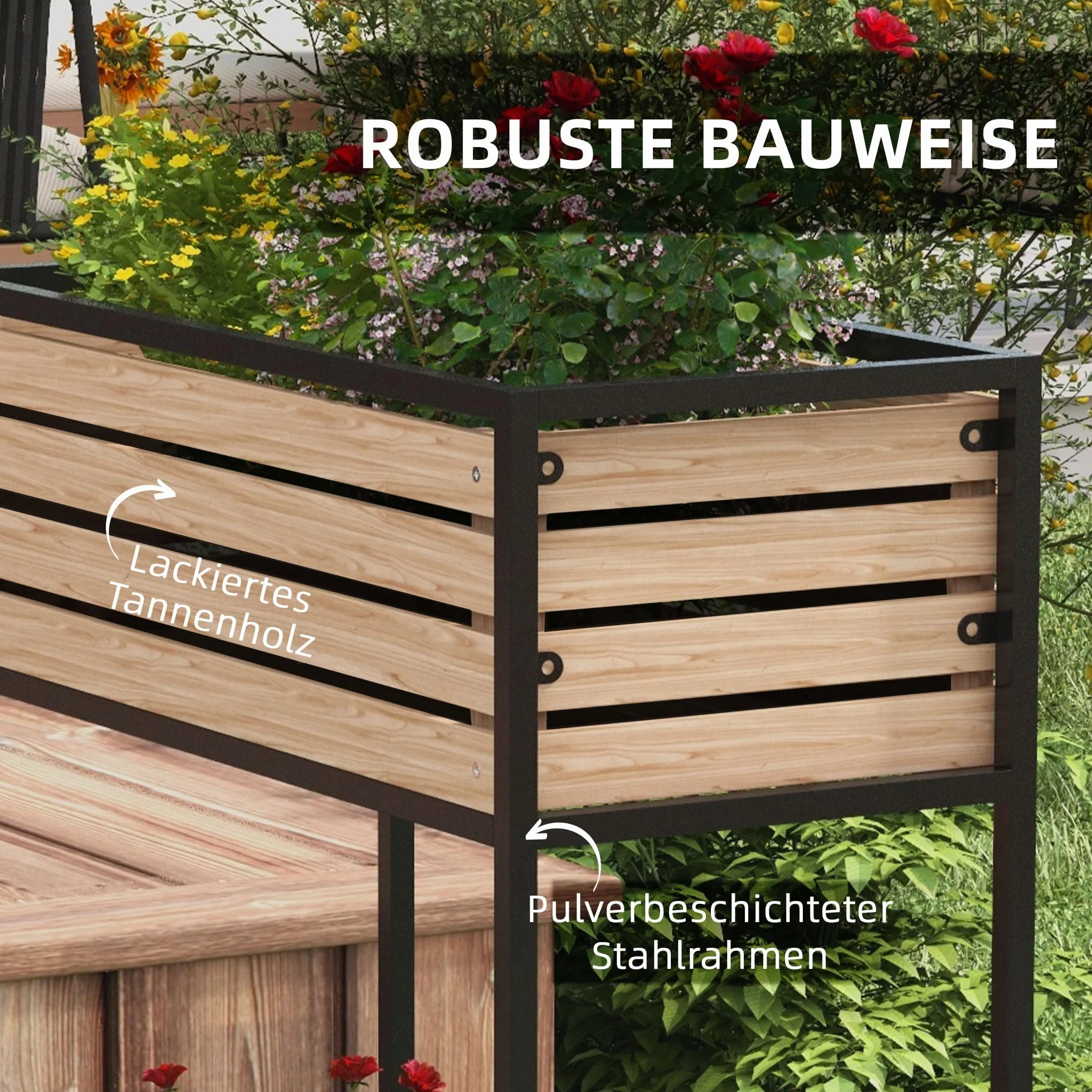 Outsunny Bac à fleurs surélevé en bois 2 niveaux avec étagère 83 x 39 x 100 cm brun clair