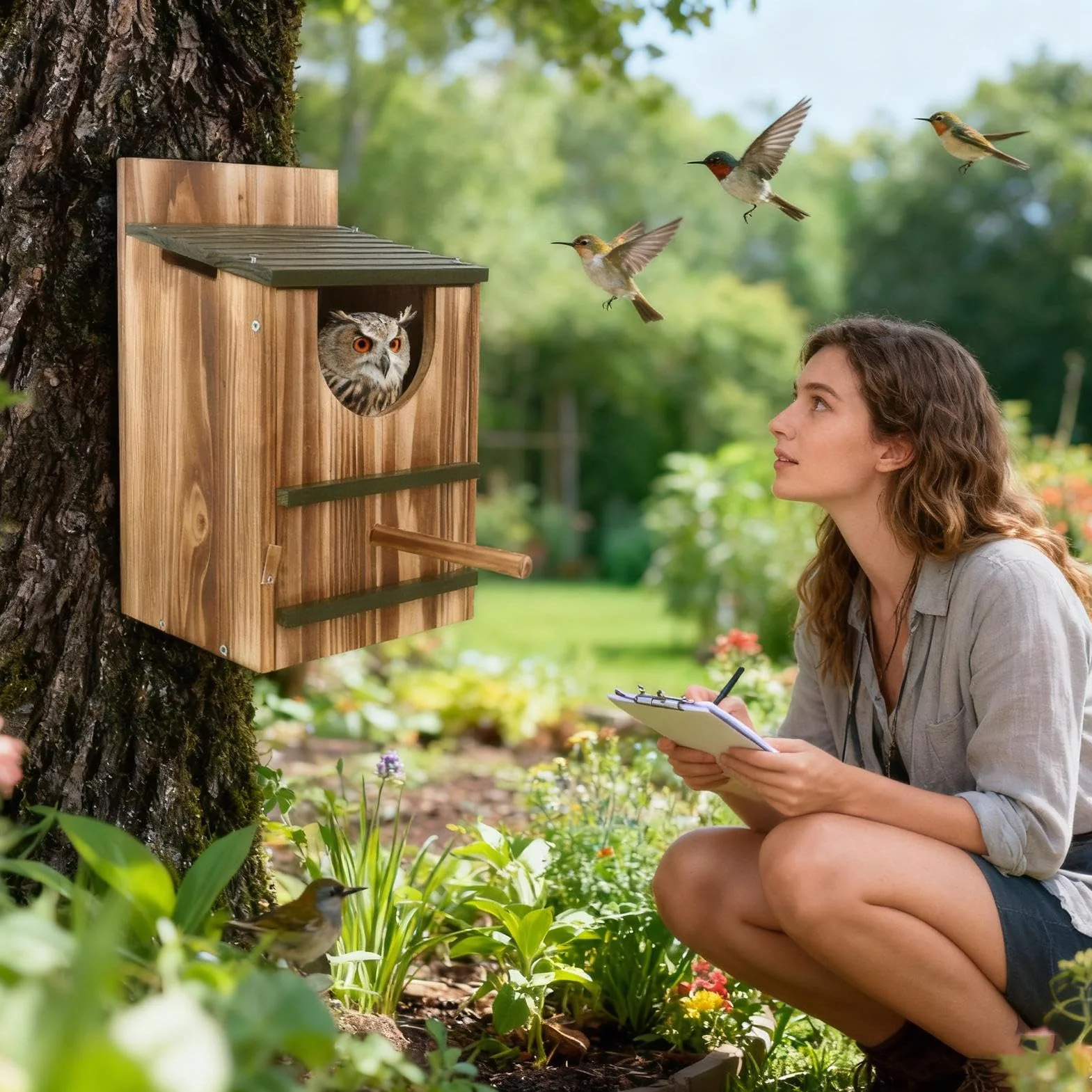 Niche pour écureuils en bois carbonisé 14,5 x 12 x 8,6 pouces, habitat extérieur durable
