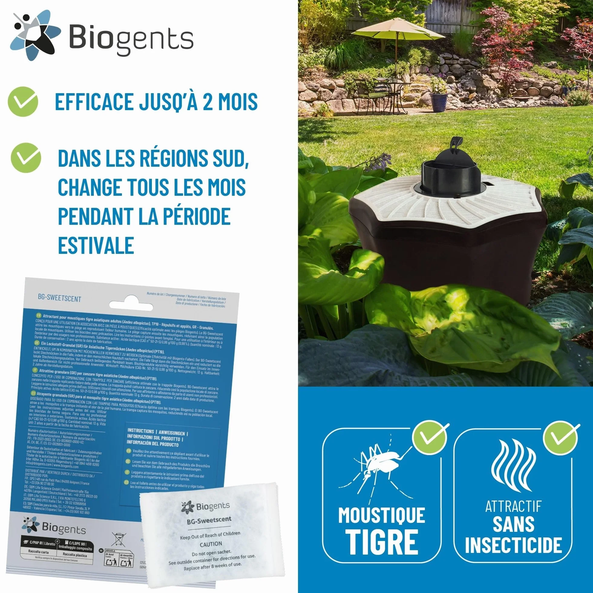 BIOGENTS BG-MOSQUITAIRE Anti-Moustiques Extérieur Piège Recharge 6 Mois Pack Saison BG-SWEETSCENTX3