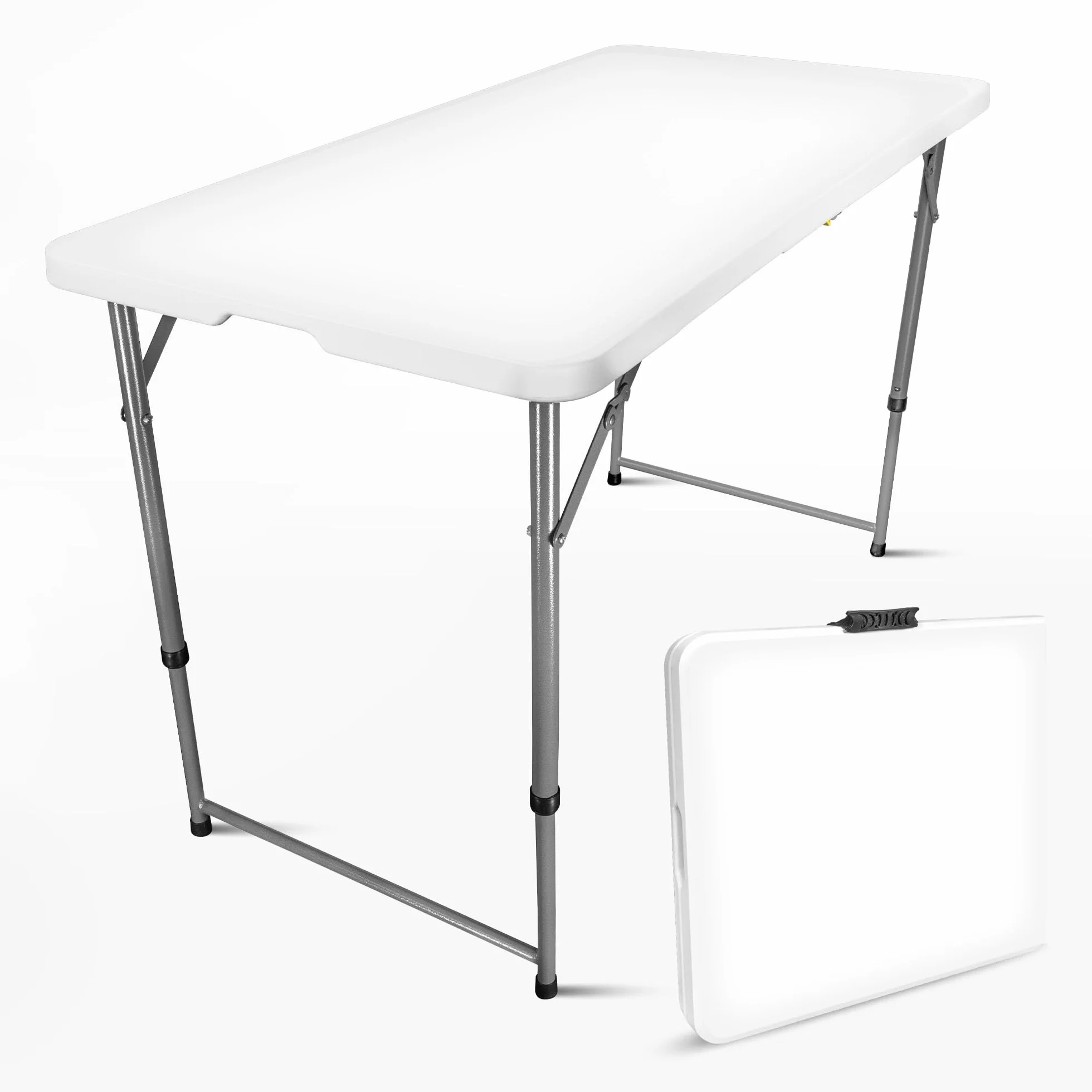 SKYLANTERN® Table Pliante 120 cm Rectangulaire Blanche Hauteur Réglable Table de Camping 6 Personnes HDPE