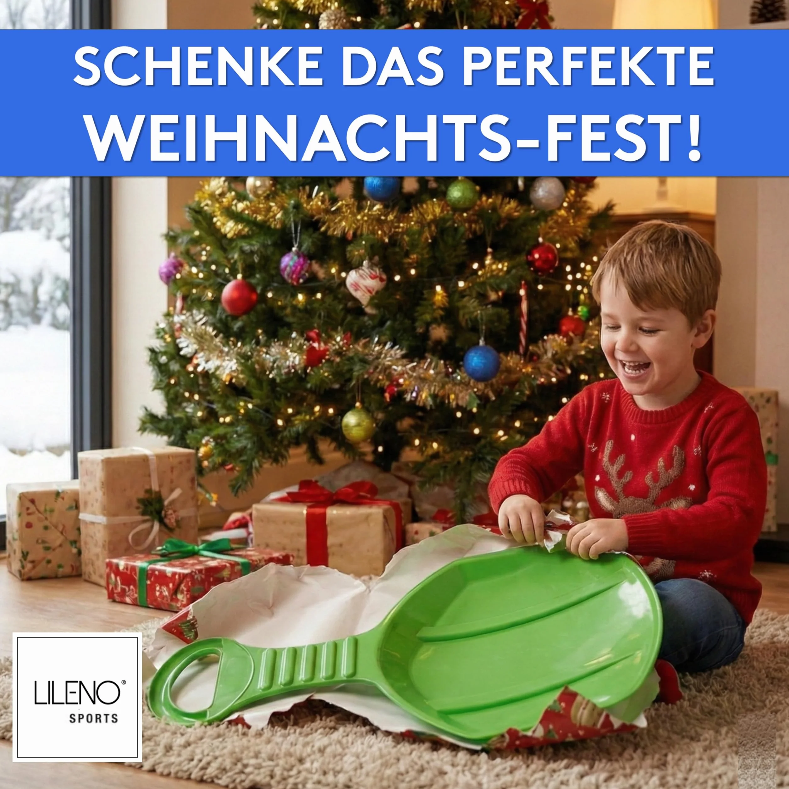 LILENO SPORTS Luge pour enfants (1 lot) - Plateau antidérapant en plastique pour toute la famille - Luge pour des journées d'hiver inoubliables - Convient également pour les adultes