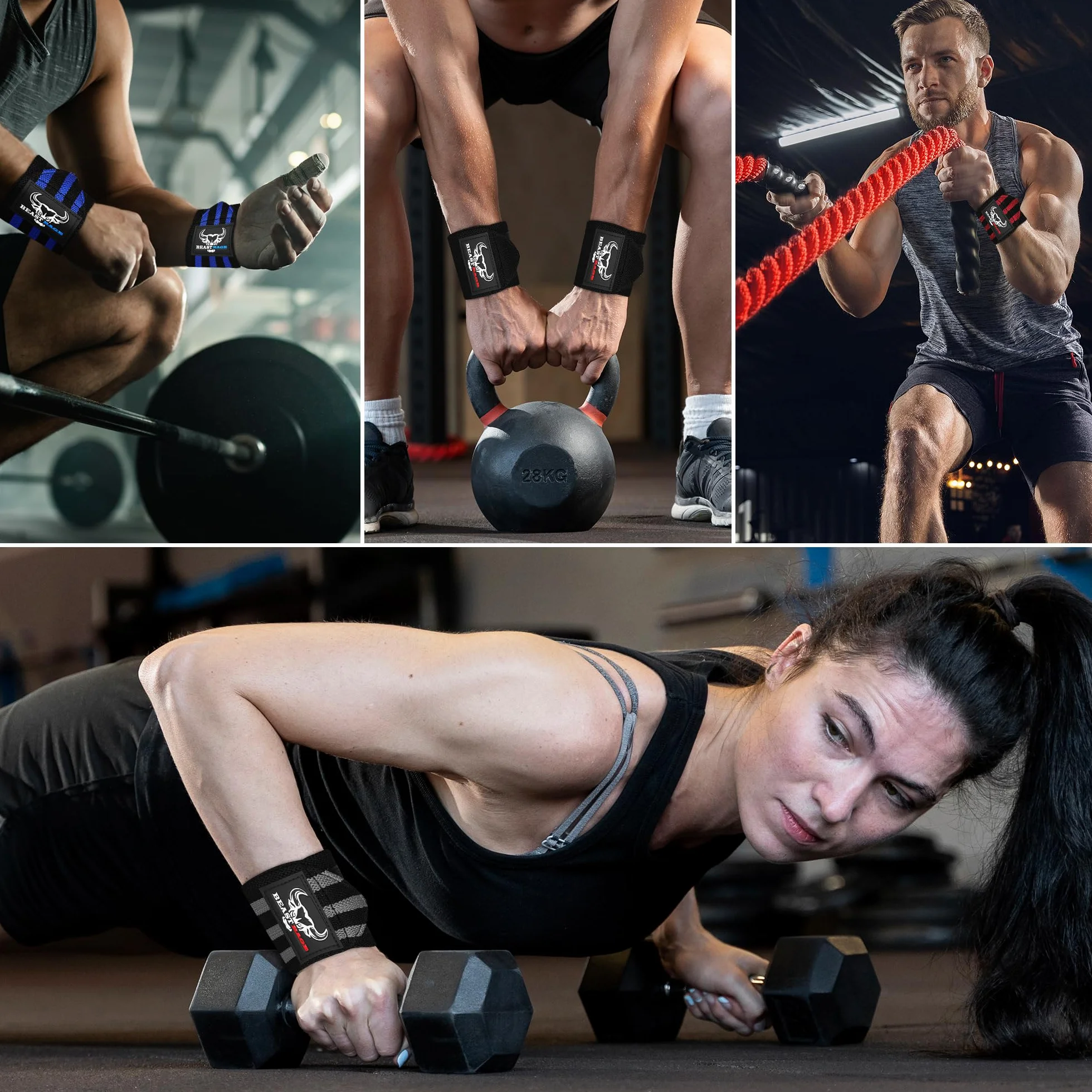 Beast Rage Gym Sangles d'haltérophilie pour fitness Sangle de support de poignet rembourrée en néoprène pour musculation, entraînement, sangle de traction, accessoires de fitness pour hommes et femmes