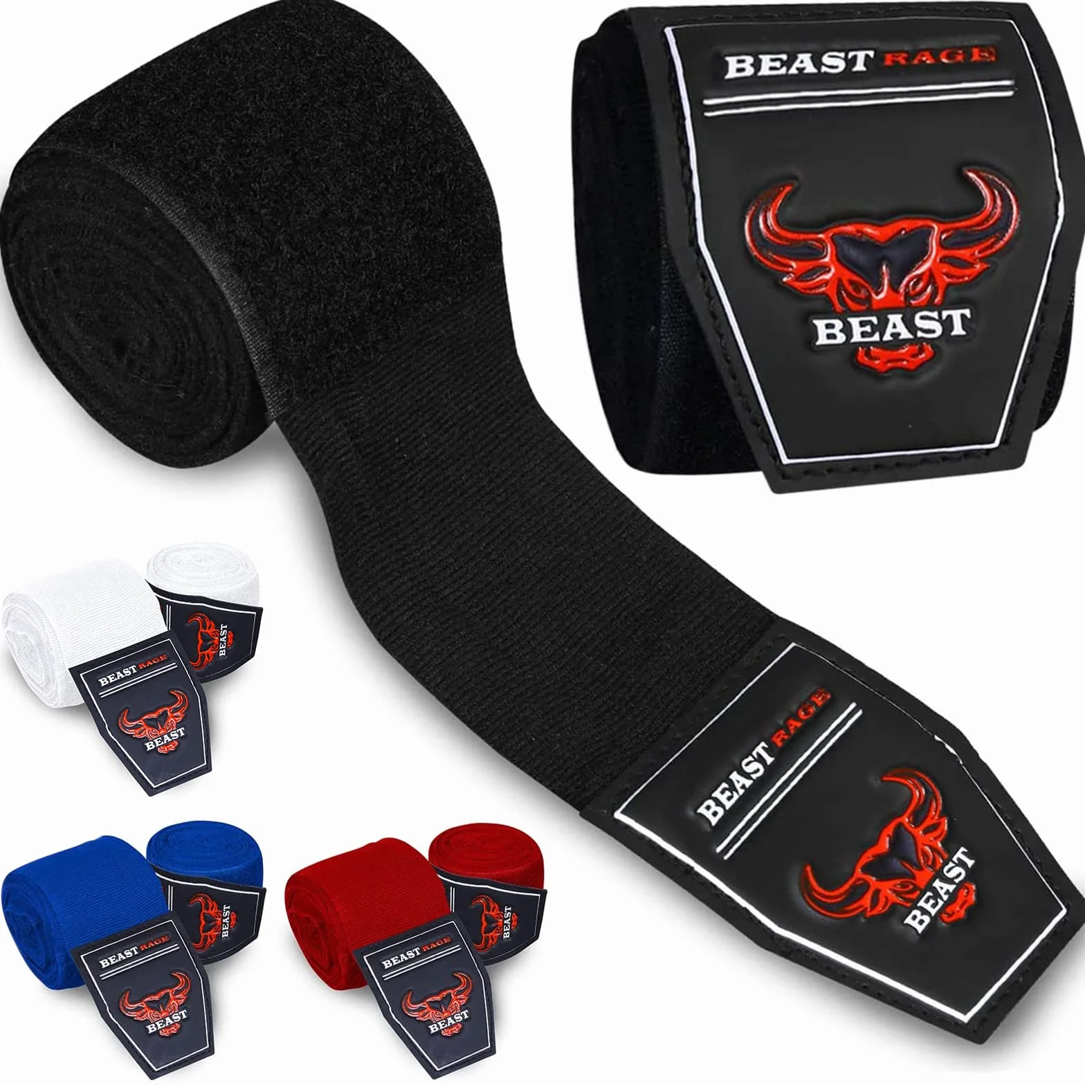 BEAST RAGE Bandages de Boxe pour Arts Martiaux de 4,5 m,Gants intérieurs,Sangles de Soutien pour Poignets, poinçonnage sous Les Mains, Phalanges
