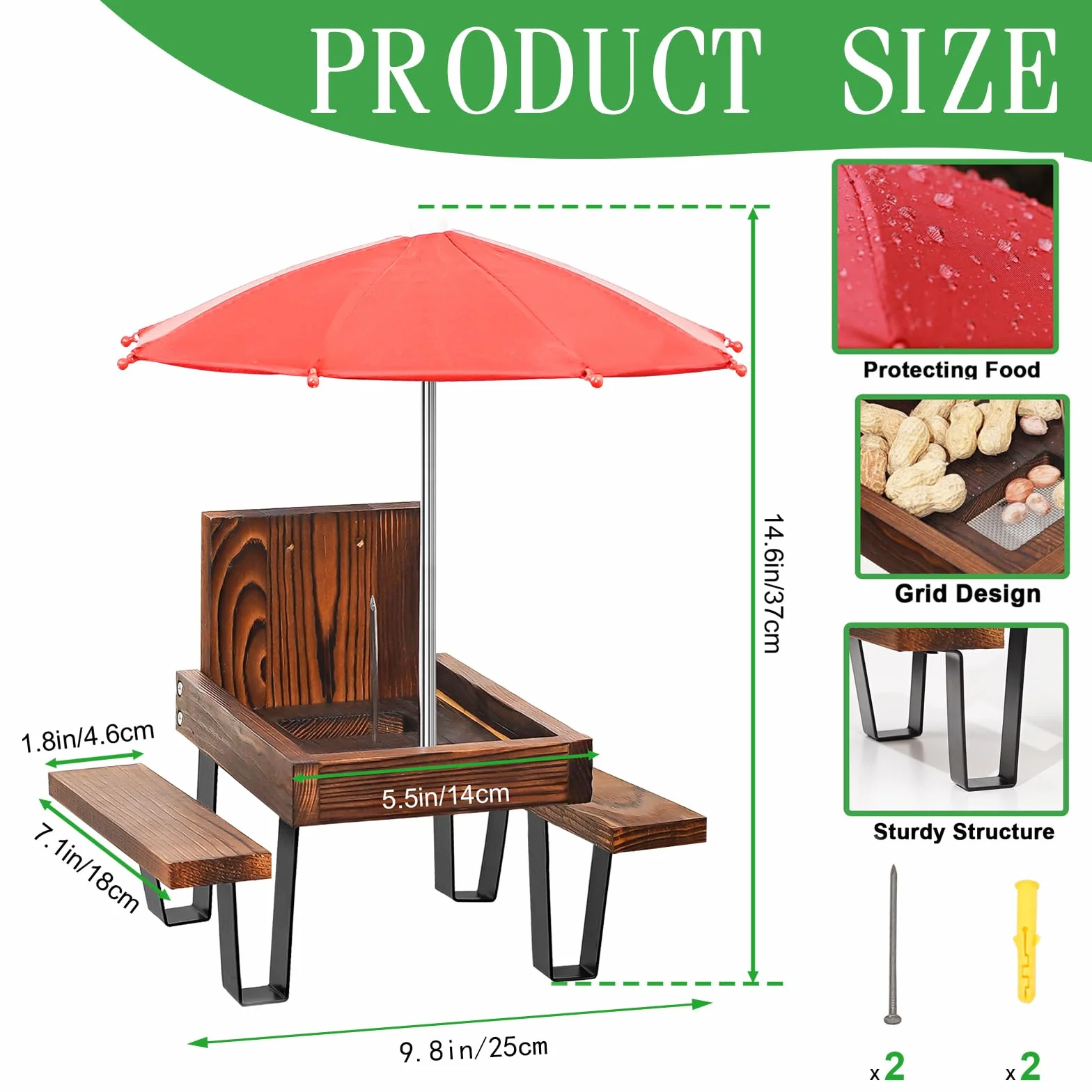 Mangeoire pour Écureuil en Bois avec Support pour Extérieur Jardin Balcon