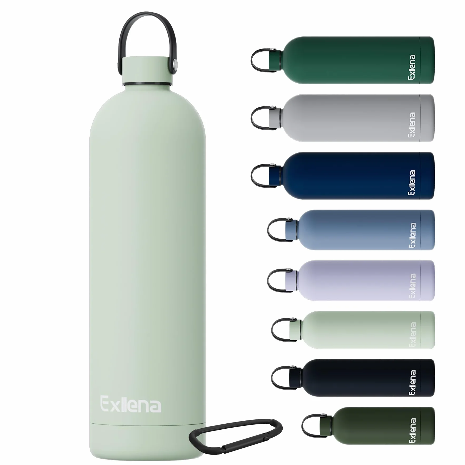 Exllena Gourde Isotherme 1.5l avec Poignée Pratique - Bouteille Isotherme avec 24 Heures de Conservation au 24h Froid/12h Chaud, Revêtement Anti-Dérapant - Étanche Sans BPA (Vert Sauge)