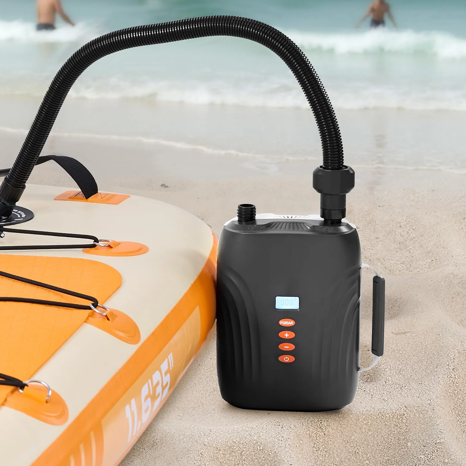 VEVOR Pompe à Air Électrique pour Paddle 20 psi, Gonfleur pour SUP Rechargeable Alimenté par Batterie et Connecteur Allume-Cigare, Gonflage et Dégonflage à Deux Étages, Arrêt Automatique, pour Matelas