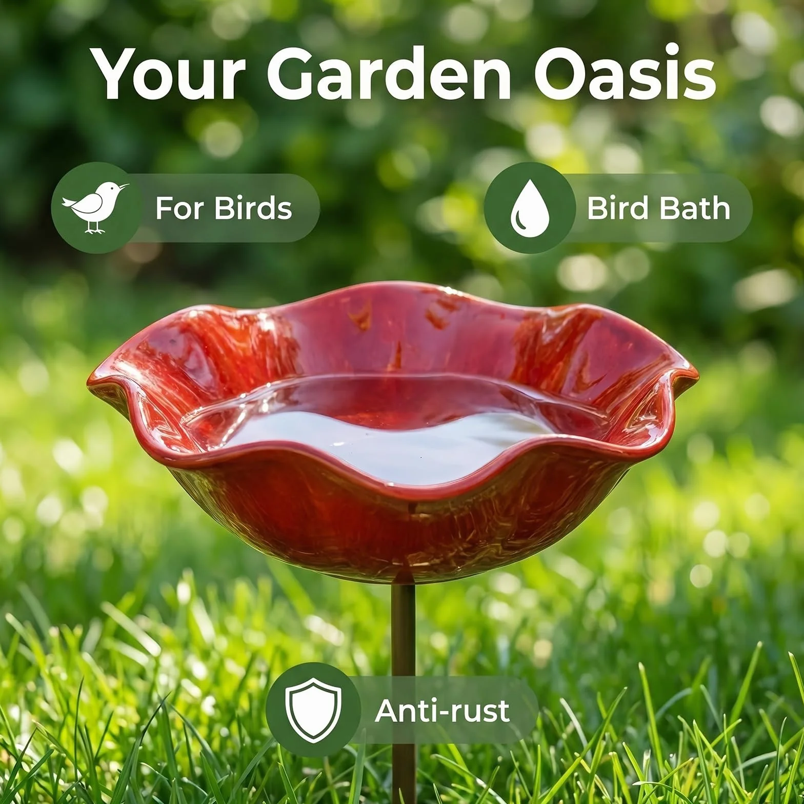 Abreuvoir pour Abeilles en Métal Fleur, Bain d'oiseaux sur Tige 60 cm Résistant aux Intempéries, Mangeoire pour Oiseaux