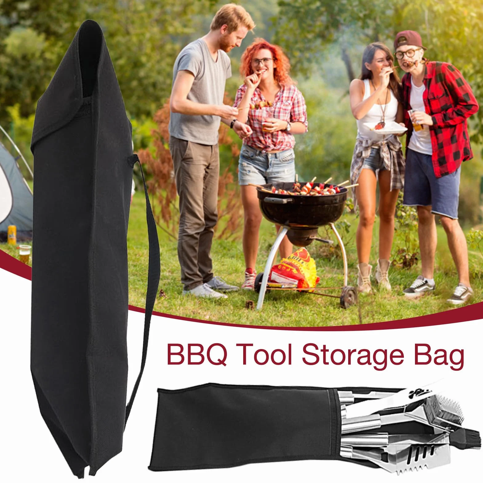 Étui de transport pour ustensiles de barbecue – Sac à outils de barbecue pliable, pochette de rangement de voyage | Matériau imperméable, intérieur multi-poches, support de matériel léger pour