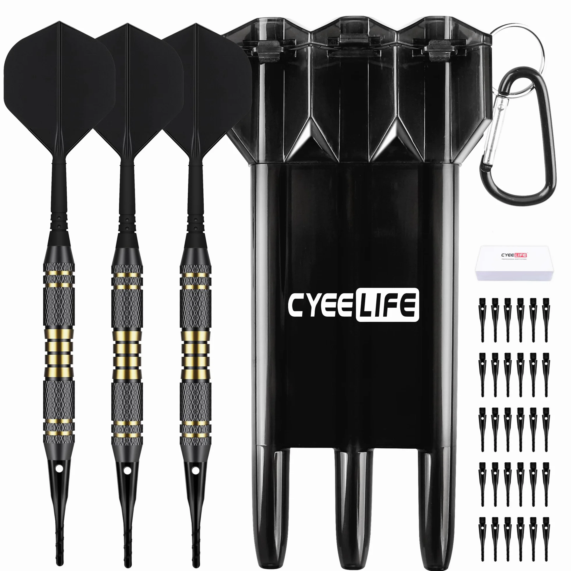 CyeeLife Flechette Pointe Plastique,3 Fléchettes avec 30 Pointes et Boîte Cadeau,Sûre et Durable