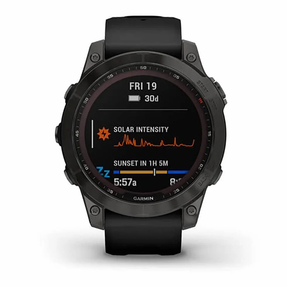 Garmin Fenix 7 Sapphire Solar Noir DLC-Titanium Bracelet Silicone Remis à neuf