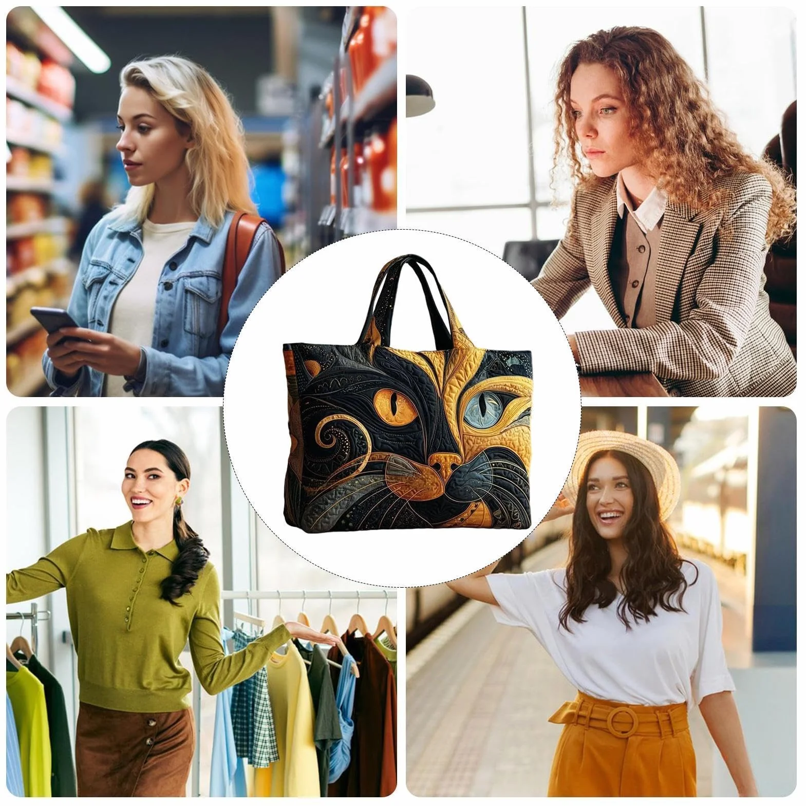 Sac fourre-tout pour femme, motif animaux mignons, pochette légère de grande capacité, sacs à bandoulière élégants, pour le , l'école, le bureau, le travail, les déplacements, le shopping, le
