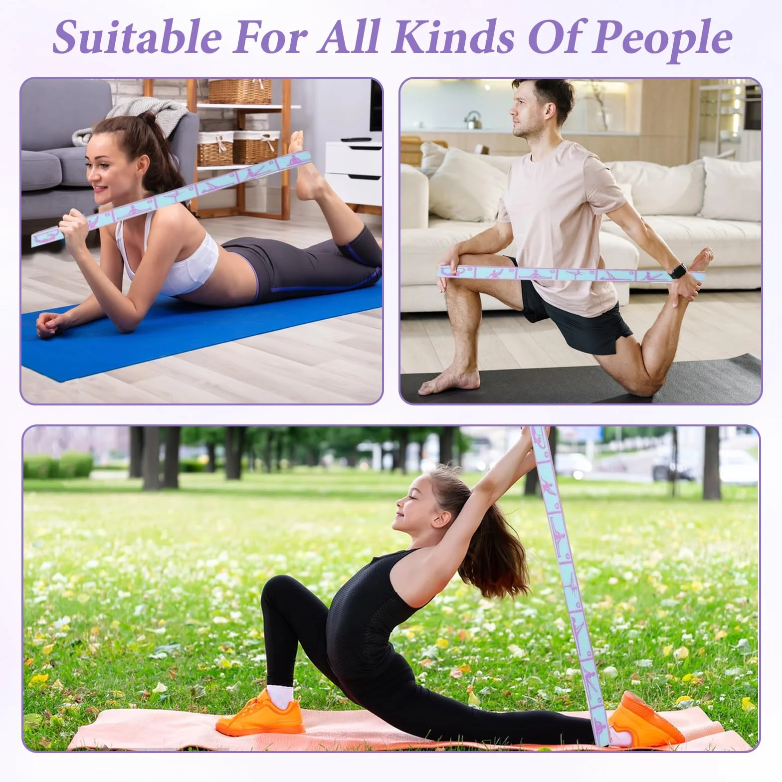 2 Pièces Yoga Stretch Bandes, Bande Elastique Musculation, Bande Elastique Fitness, Convient Pour Le Pilates, La Danse Et La Gymnastique (Violets 8 Boucles 90 Cm + Bleus 9 Boucles 110 Cm)