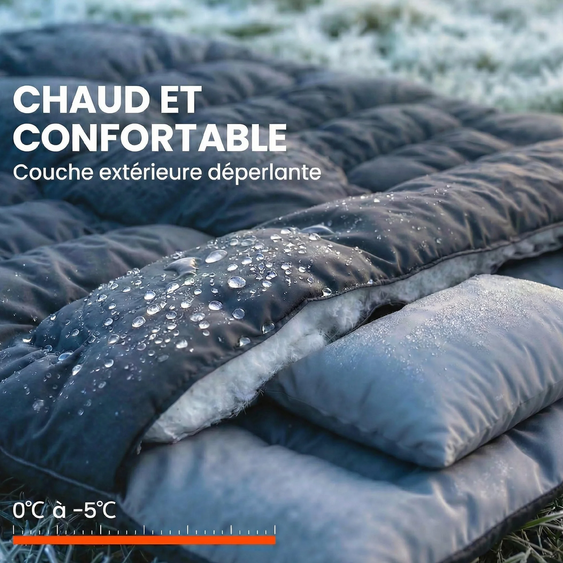 Outsunny Sac de Couchage Double Adulte Modulable 2 Oreillers Coton Creux 400 g/m² Camping Randonnée Noir