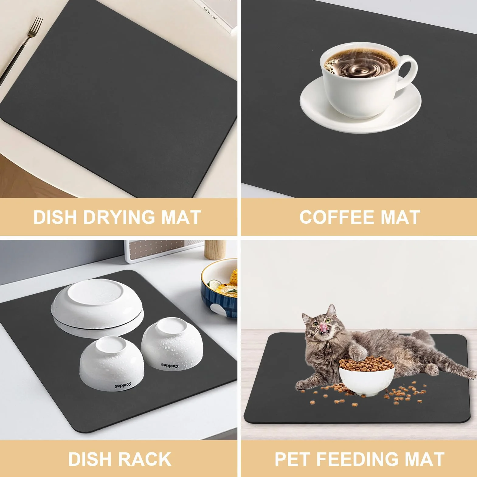 Tapis pour Machine à Café Dos en Caoutchouc Absorbant de Séchage pour Vaisselle